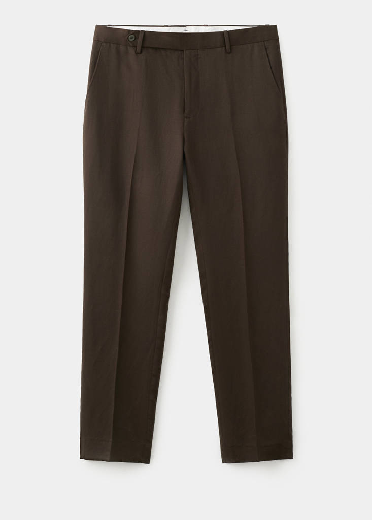 Slim-fit lyocell linen trousers — Chocolate