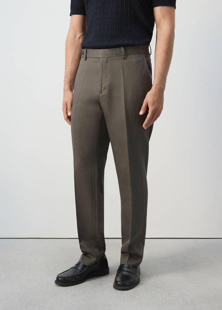 Slim-fit lyocell linen trousers — Medium Brown