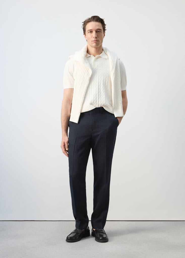 Slim-fit lyocell linen trousers — Navy