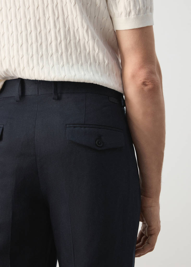 Slim-fit lyocell linen trousers — Navy