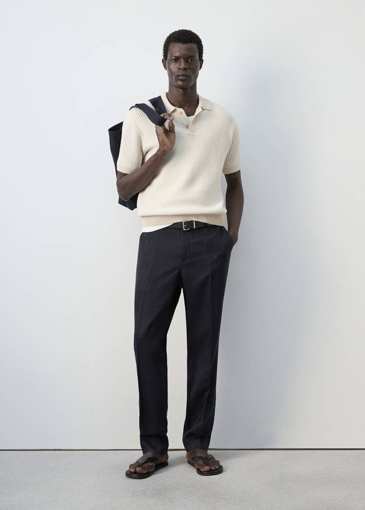 Slim-fit lyocell linen trousers — Navy