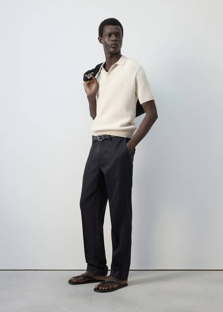 Slim-fit lyocell linen trousers — Navy