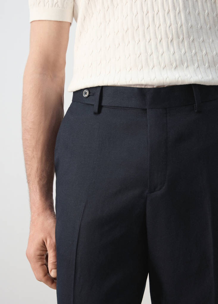 Slim-fit lyocell linen trousers — Navy