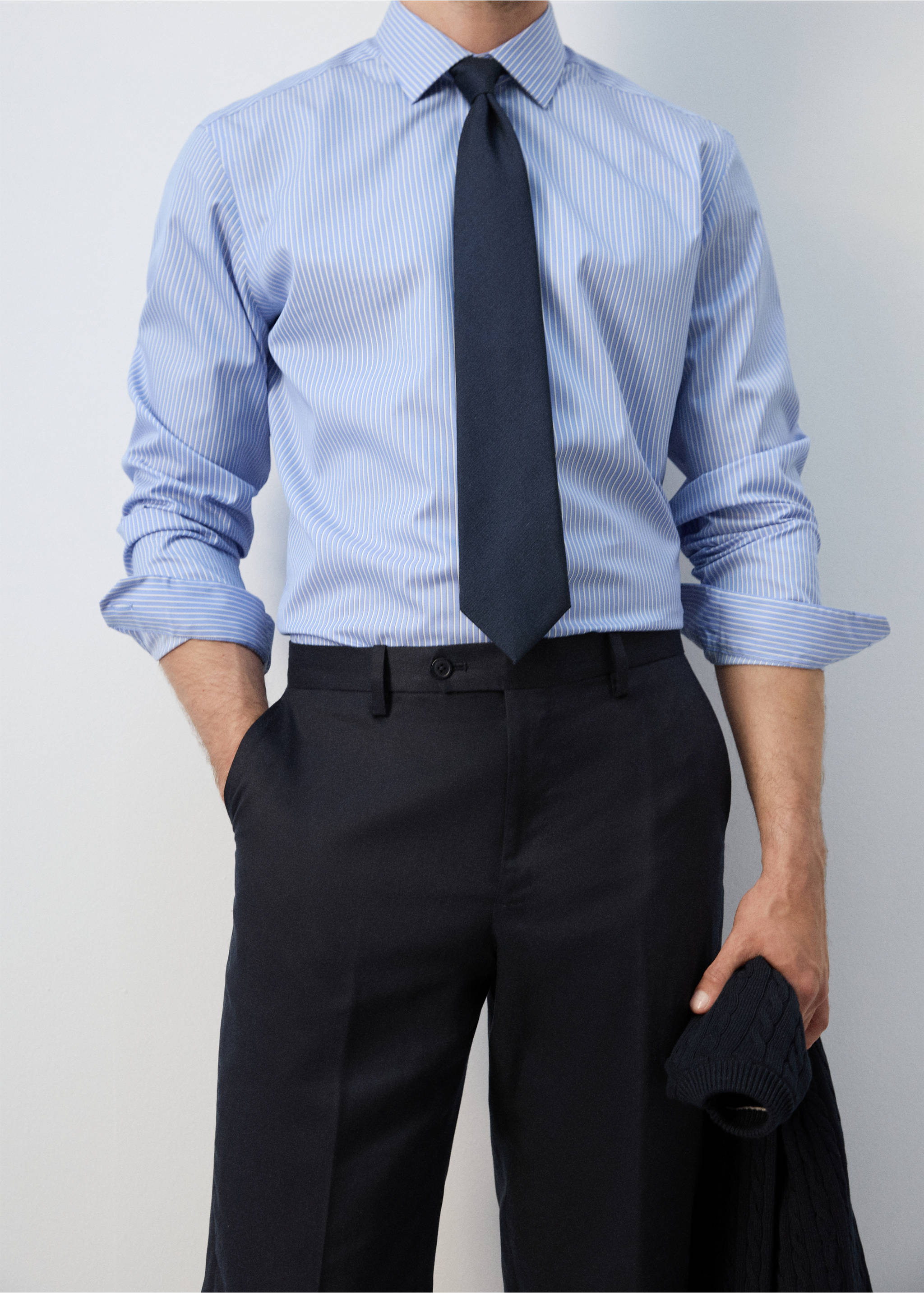 بنطلون سليم فيت لايوسل من الكتان - رؤية وسط, أزرق غامق. Ref: 27025933-02.