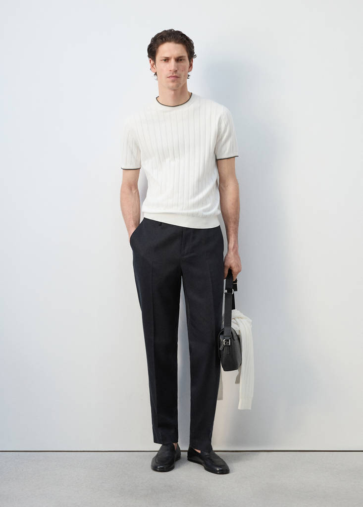 Slim-fit lyocell linen trousers — Navy