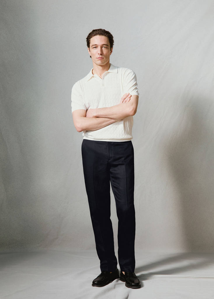 Slim-fit lyocell linen trousers — Navy