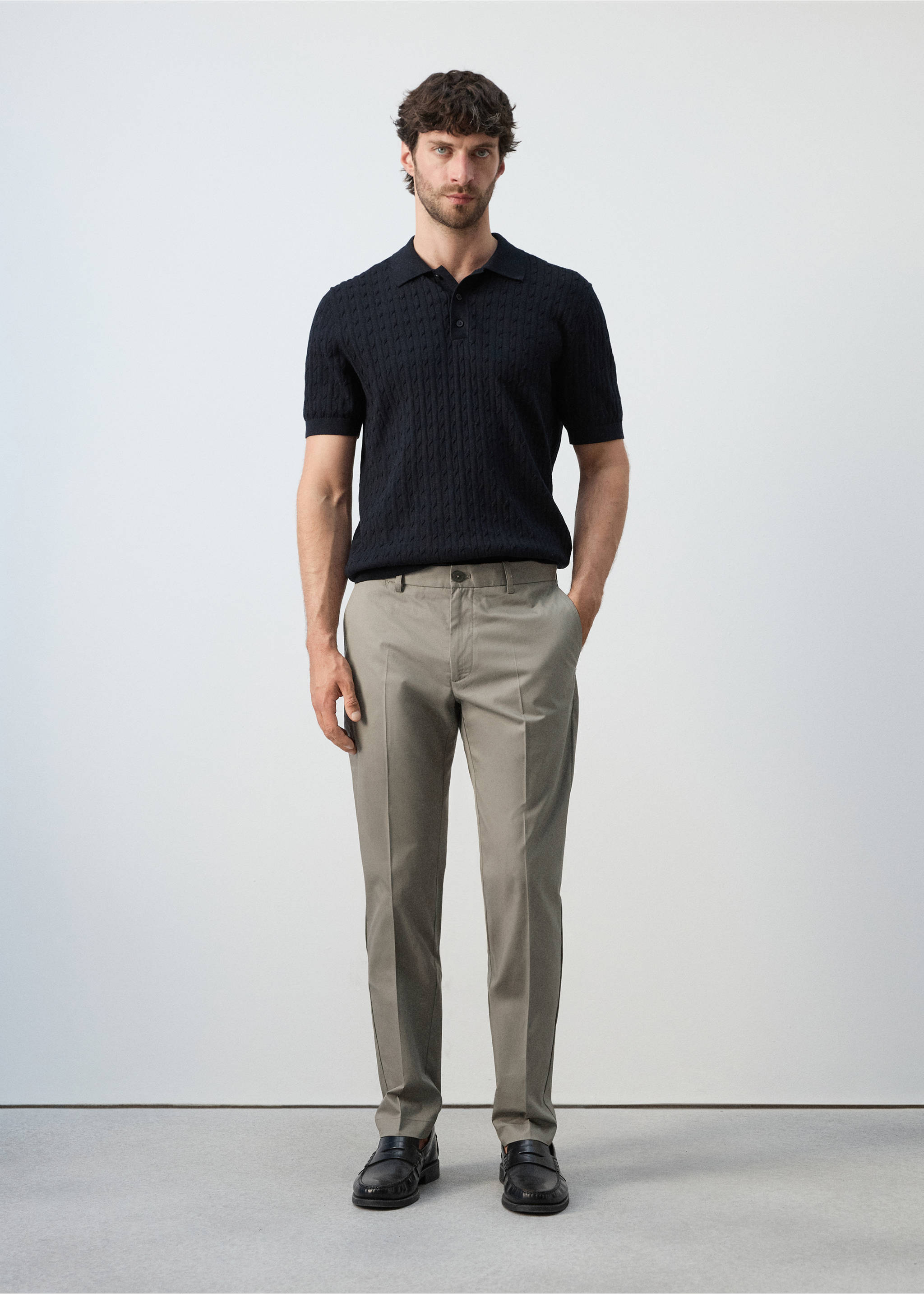 Pantalón sarga 100% algodón slim fit - Plano general, Beige. Ref: 27025934-00.