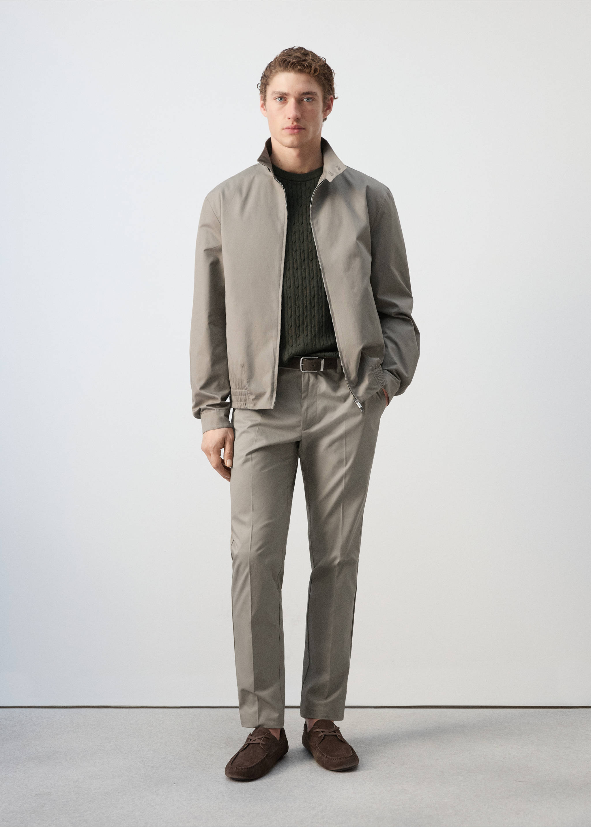 Pantalón sarga 100% algodón slim fit - Plano general, Beige. Ref: 27025934-03.