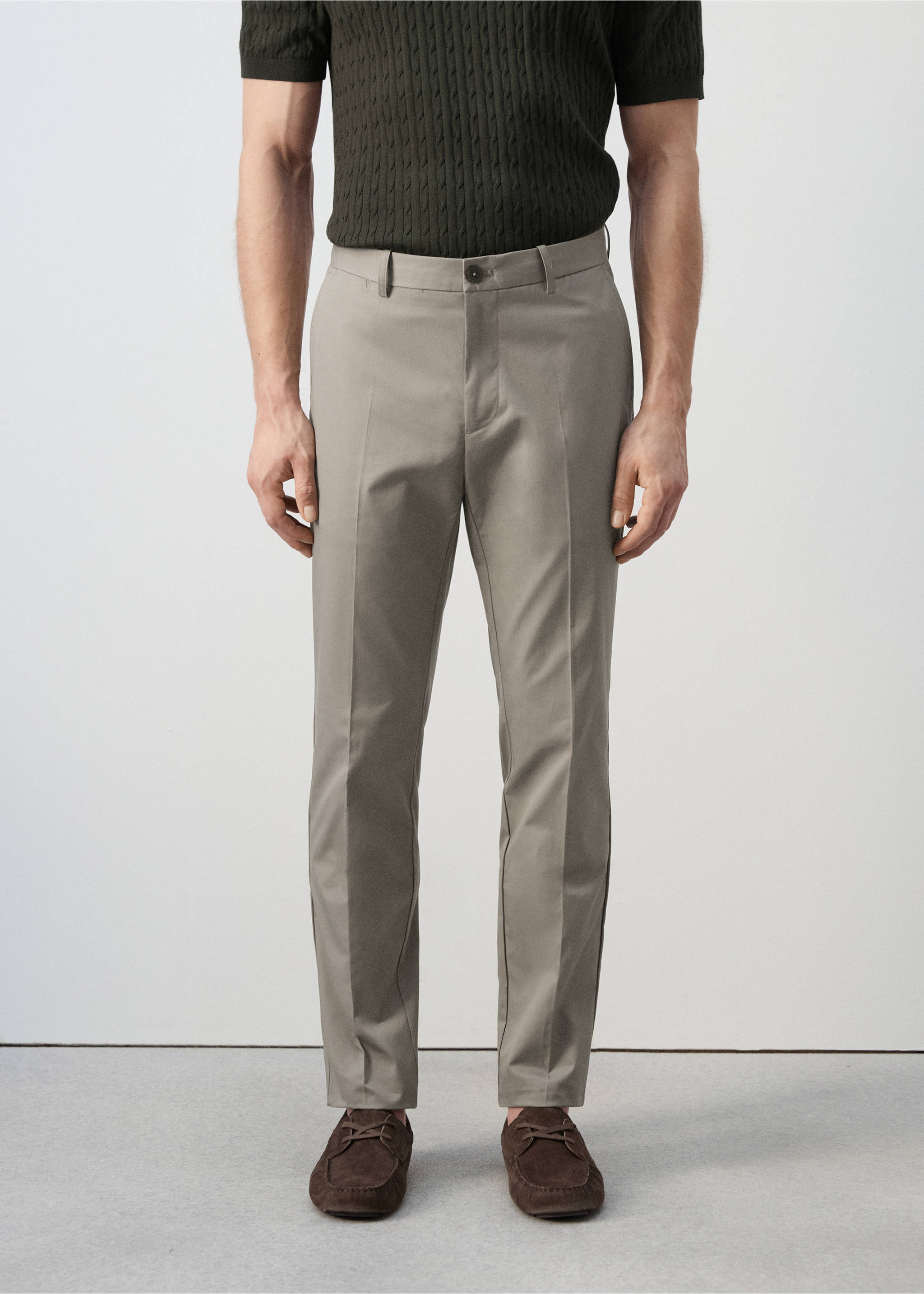 Pantalón sarga 100% algodón slim fit - Plano medio, Beige. Ref: 27025934-03.