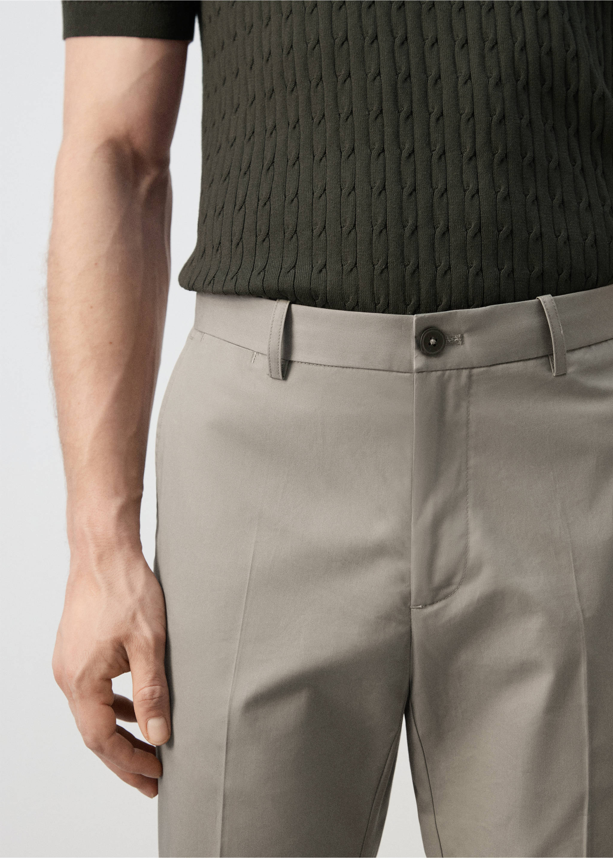 Pantalón sarga 100% algodón slim fit - Detalle del artículo 1, Beige. Ref: 27025934-03.