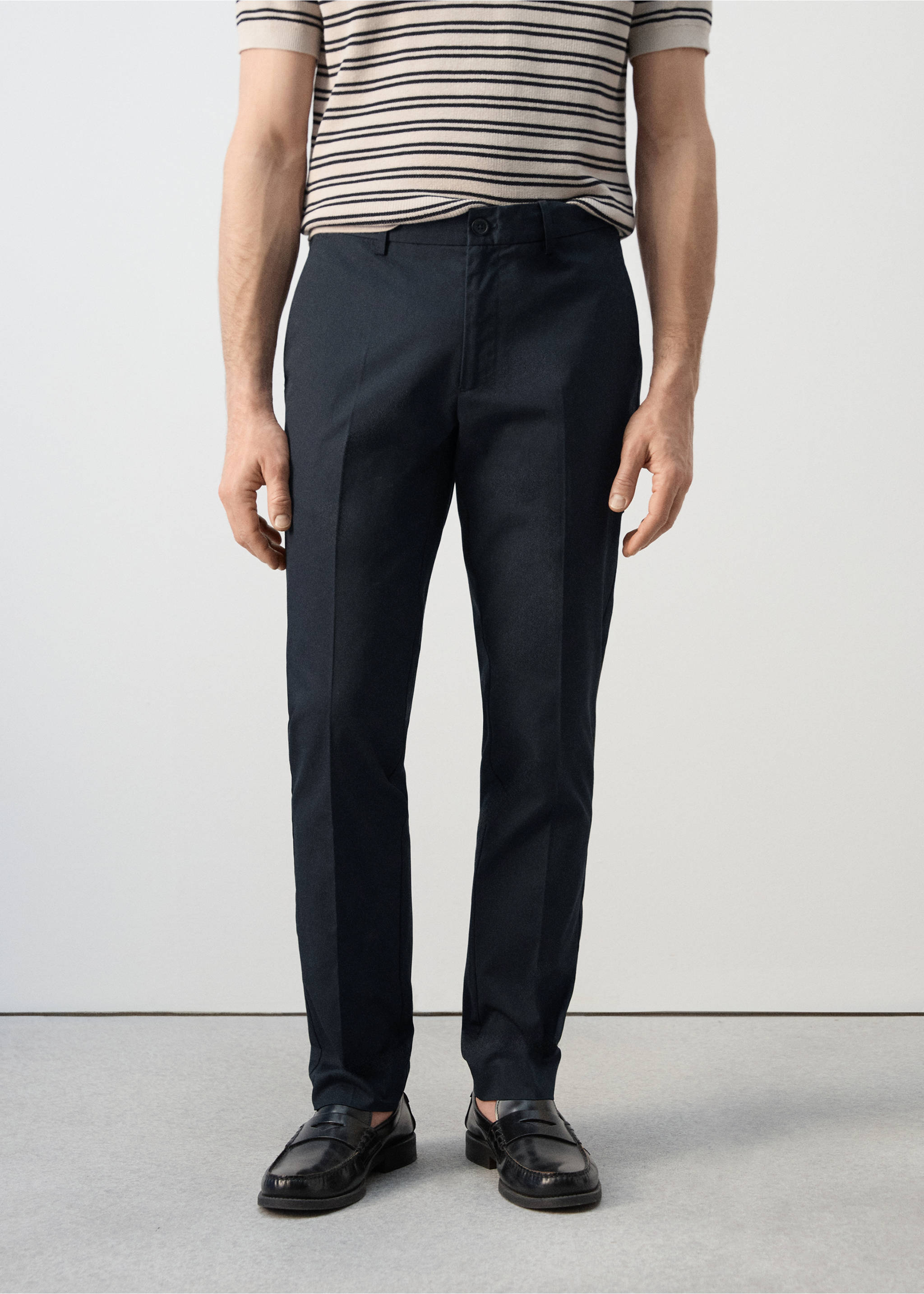 100% cotton twill slim fit trousers - Medium plane, Navy. Ref: 27025934-00.