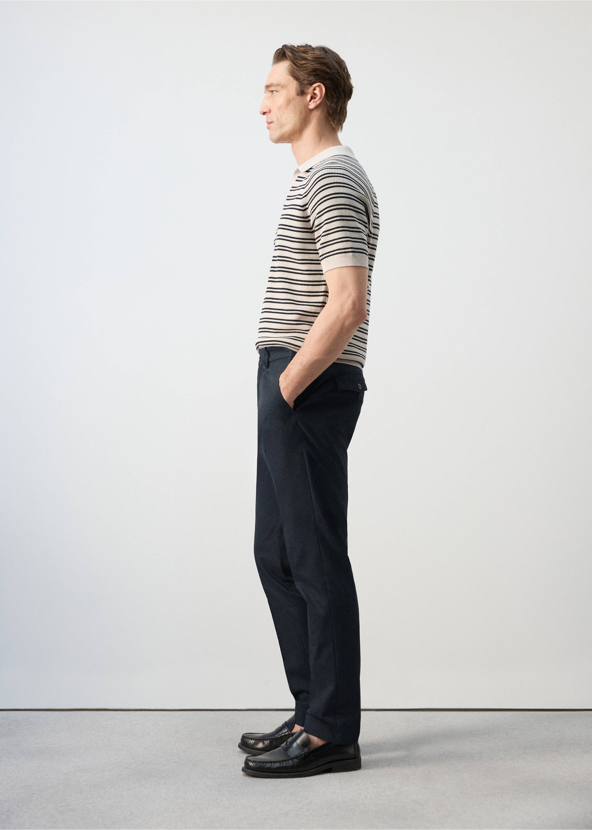 100% cotton twill slim fit trousers - Details of the article 2, Navy. Ref: 27025934-00.
