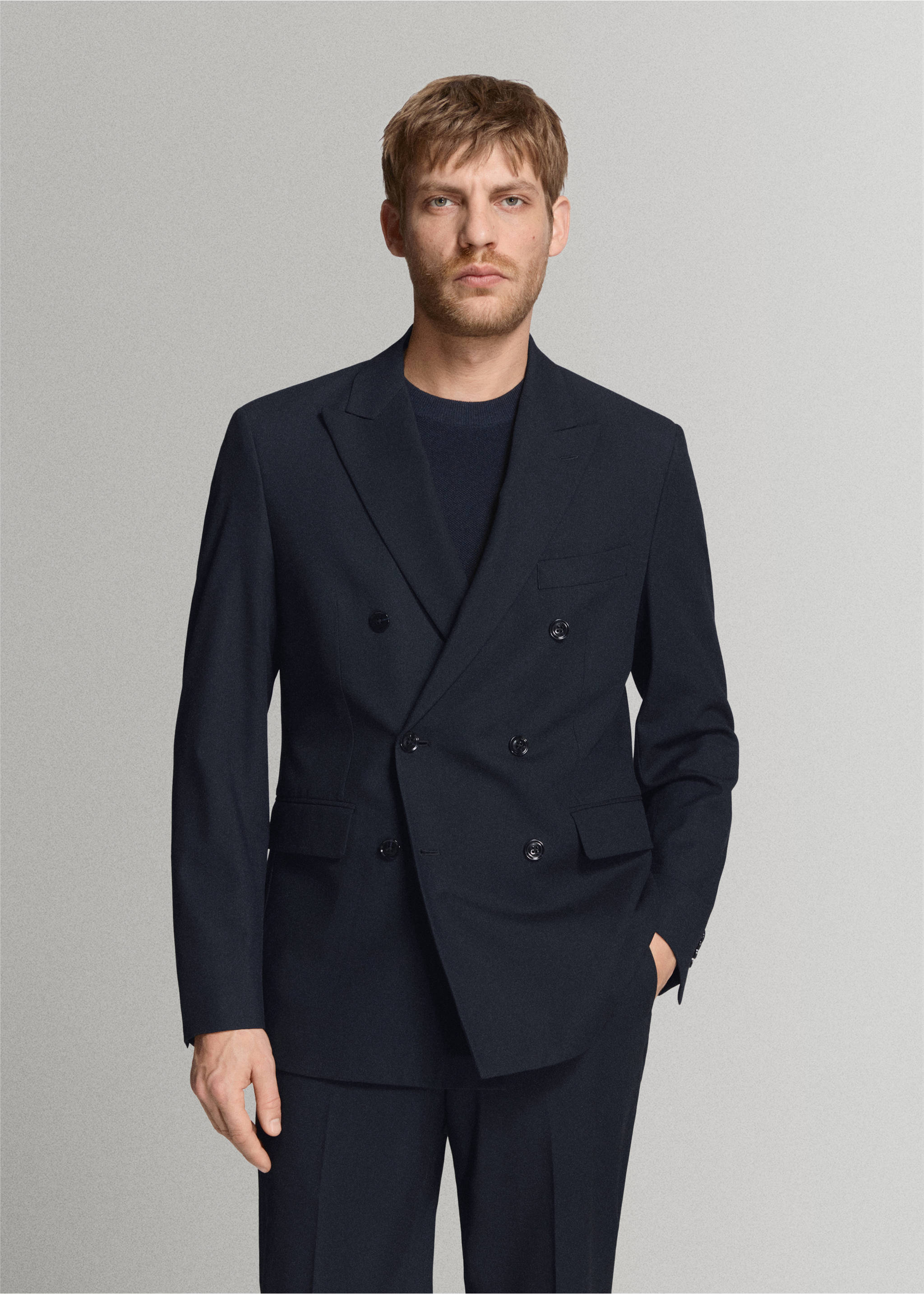 Americana traje Mónaco cruzada slim fit - Plano medio, Azul marino. Ref: 27025943-01.