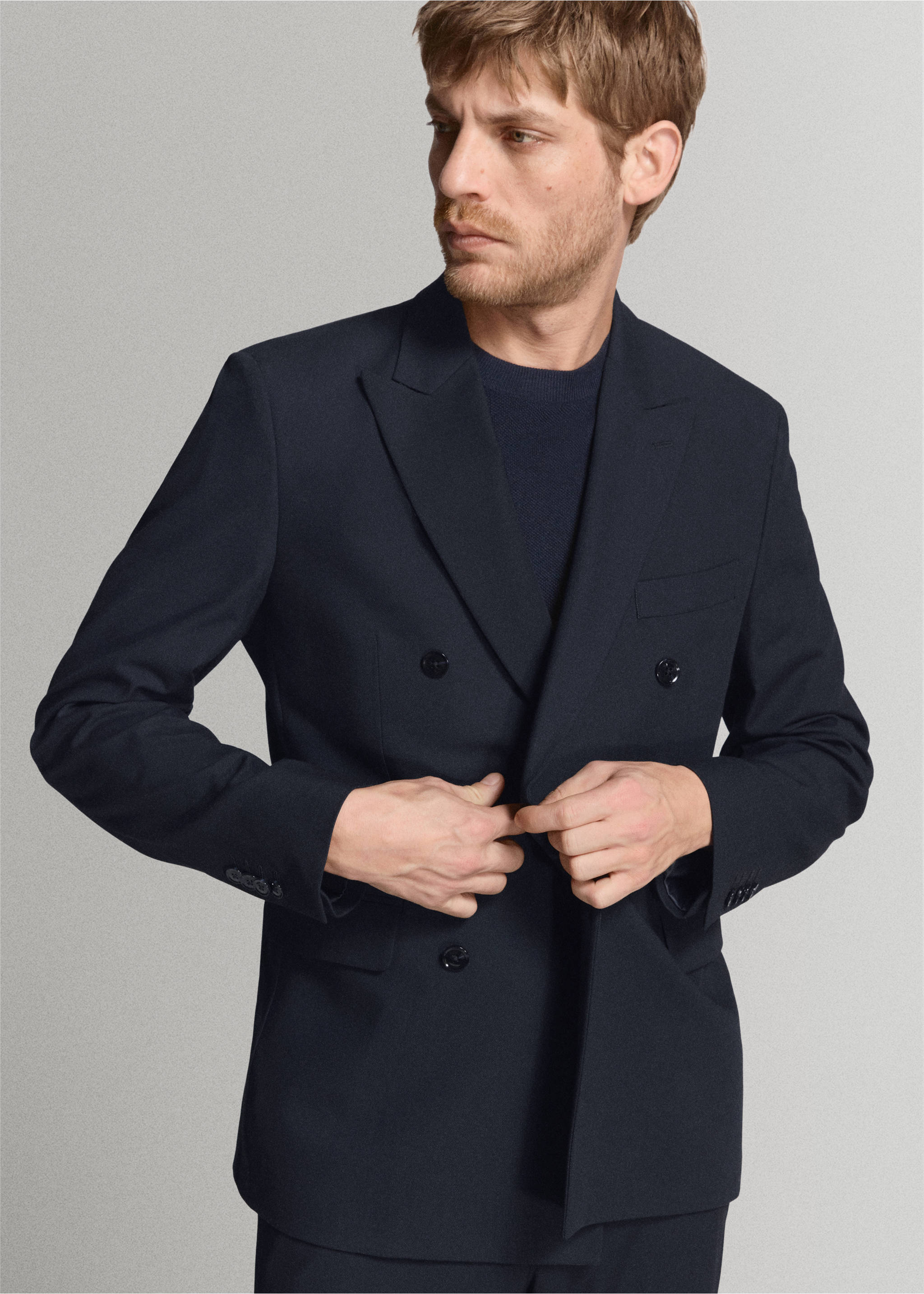 Americana traje Mónaco cruzada slim fit - Detalle del artículo 3, Azul marino. Ref: 27025943-01.