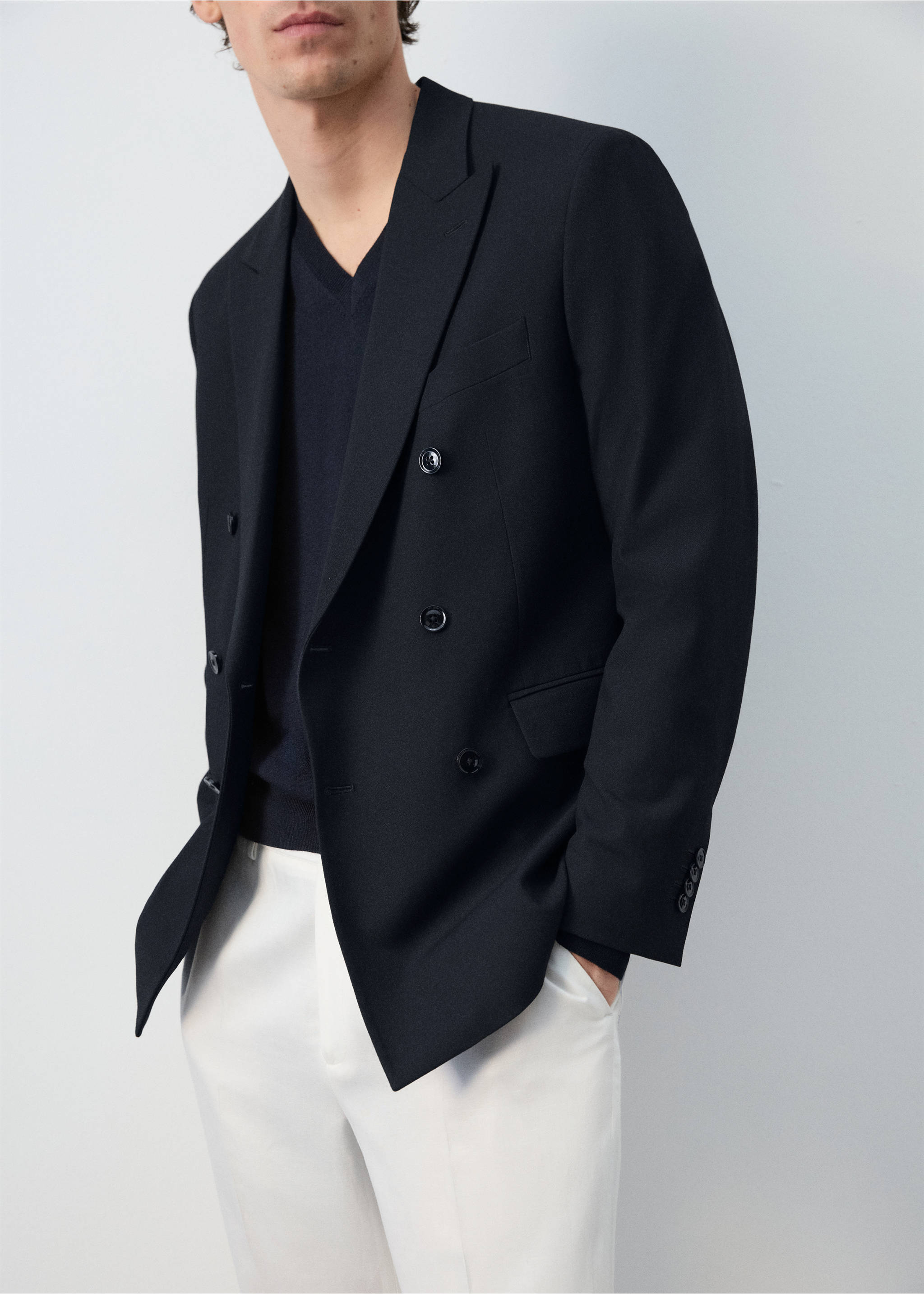 Veste de costume Monaco croisée slim-fit - Verso de l’article, Bleu marine. Ref: 27025943-05.