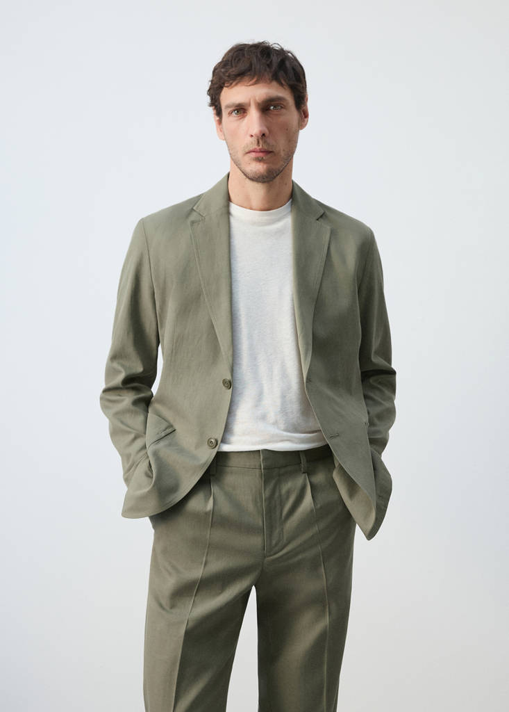 Slim-fit suit jacket made from a linen-lyocell blend — Green