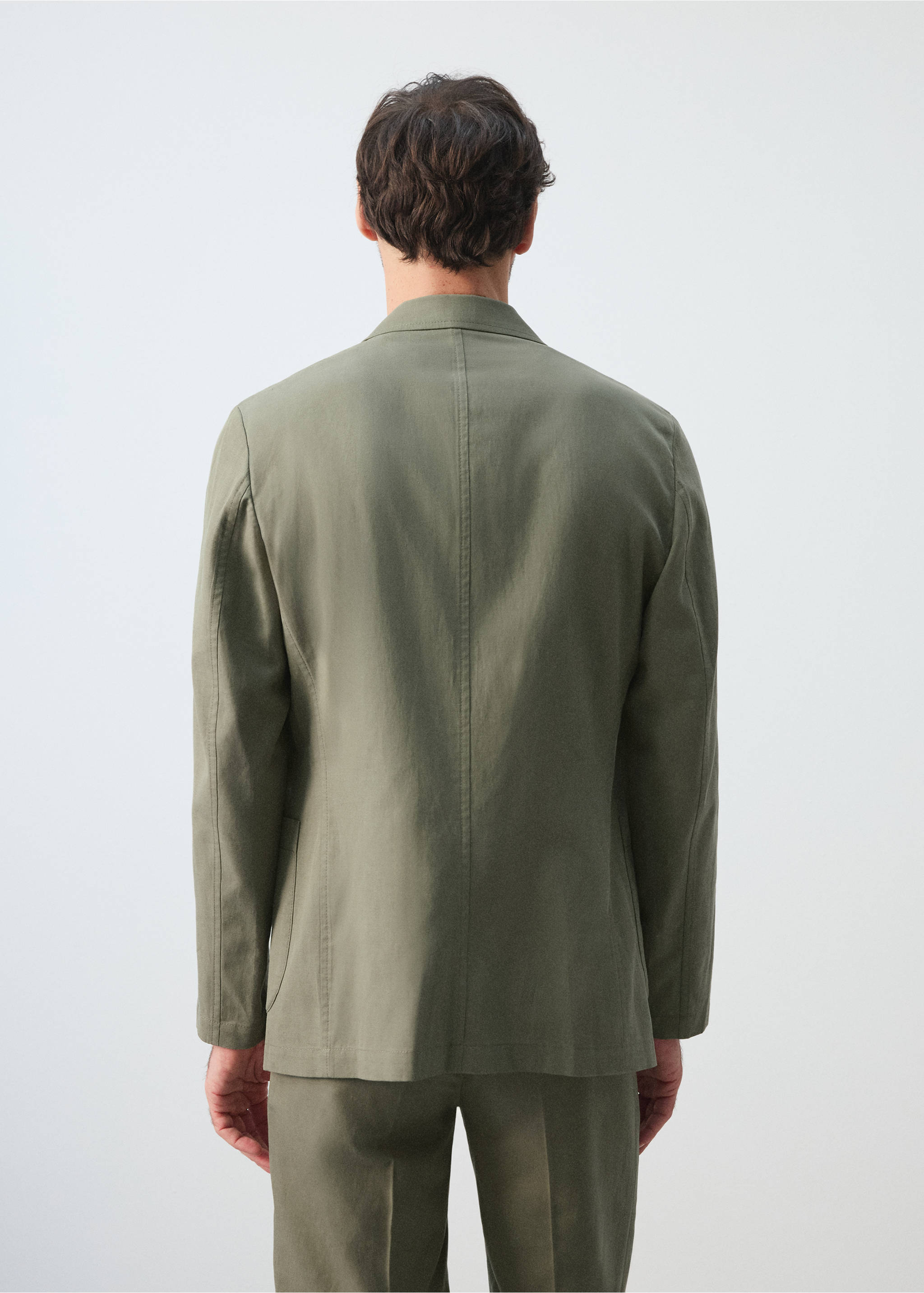 Костюмный пиджак slim fit лен и лиоцелл - Обратная сторона изделия, Зеленый. Ref: 27025945-00.