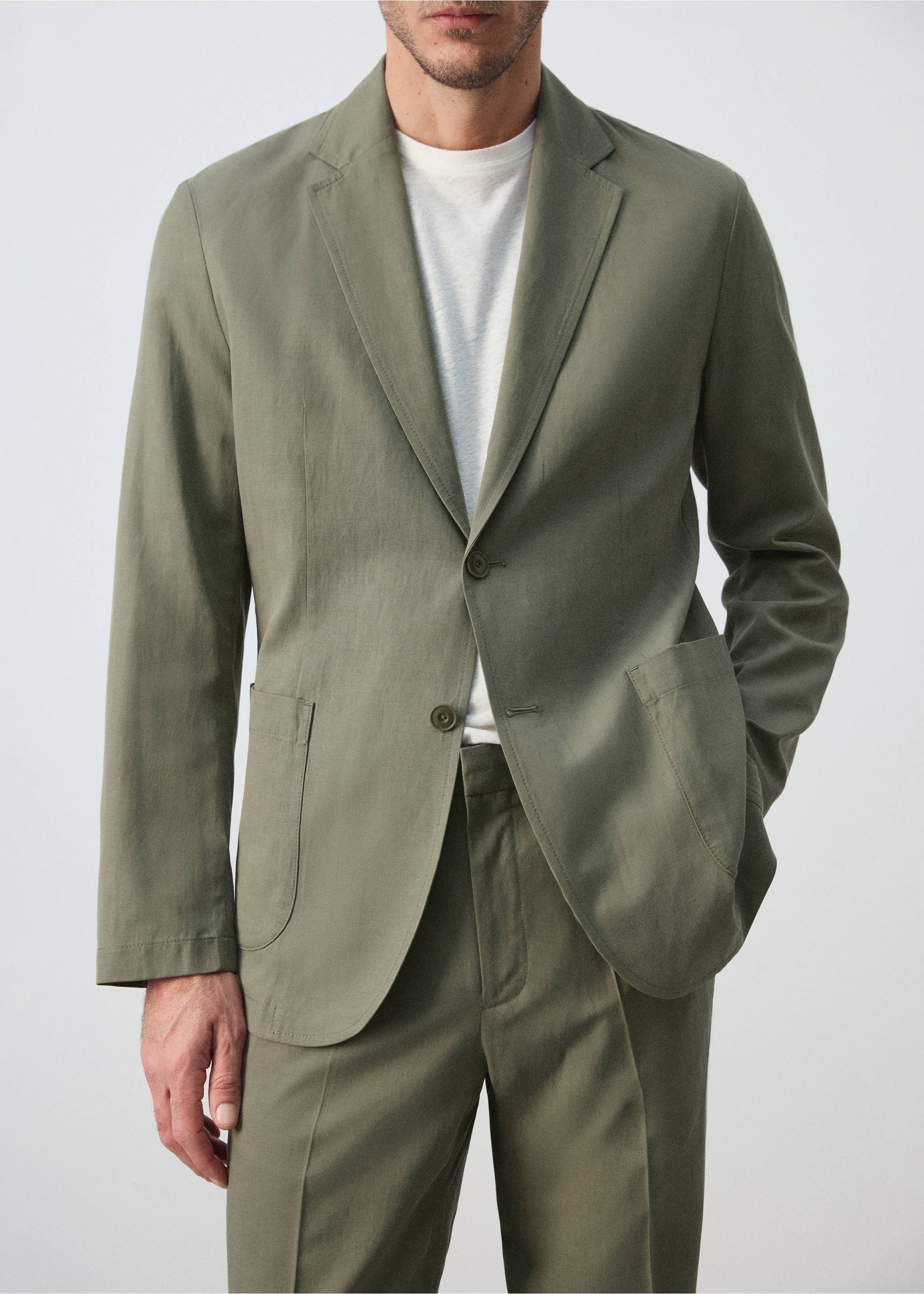 Костюмный пиджак slim fit лен и лиоцелл - Деталь изделия 6, Зеленый. Ref: 27025945-00.