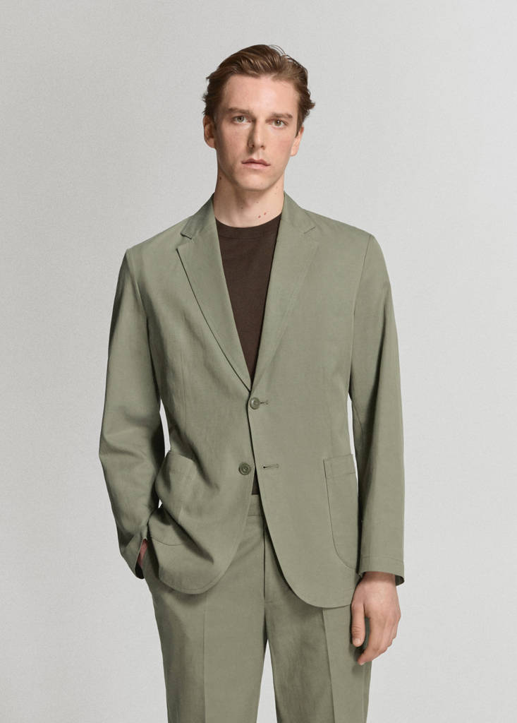Slim-fit suit jacket made from a linen-lyocell blend — Green