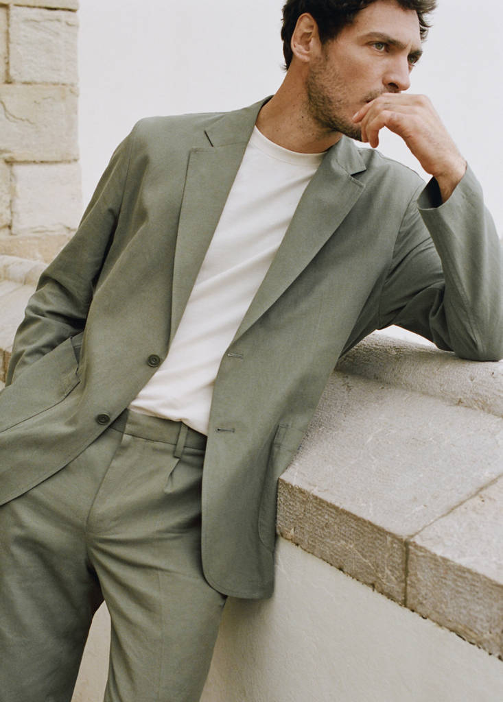 Slim-fit suit jacket made from a linen-lyocell blend — Green