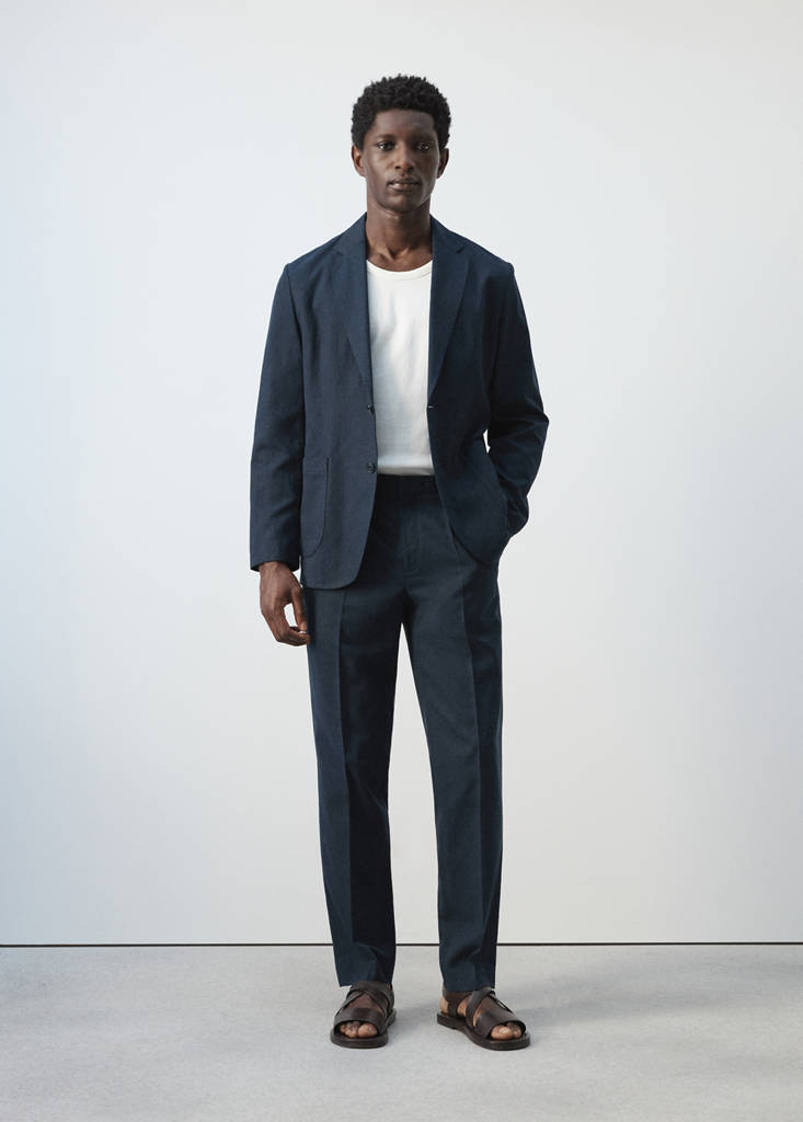 Slim-fit suit jacket made from a linen-lyocell blend — Navy