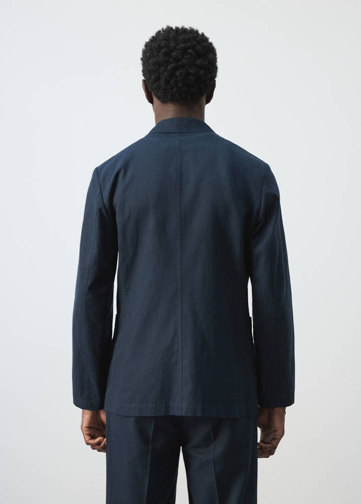 Slim-fit suit jacket made from a linen-lyocell blend — Navy
