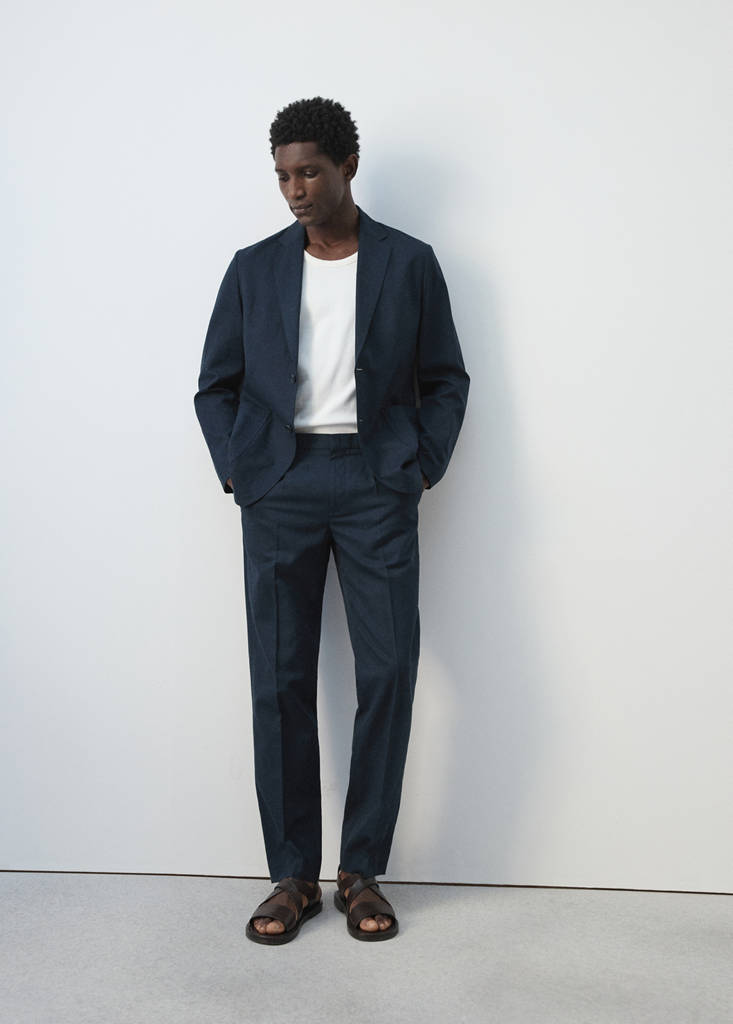 Slim-fit suit jacket made from a linen-lyocell blend — Navy