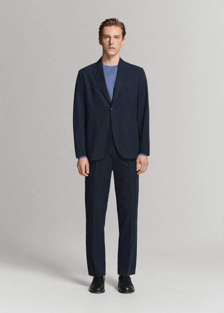 Slim-fit suit jacket made from a linen-lyocell blend — Navy