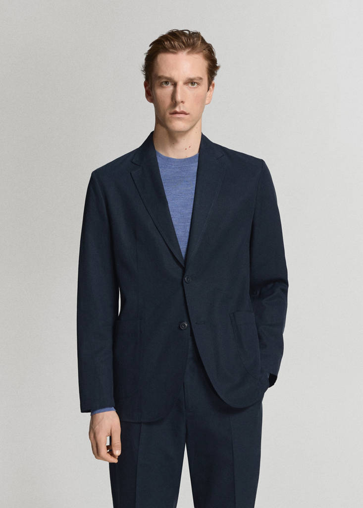 Slim-fit suit jacket made from a linen-lyocell blend — Navy
