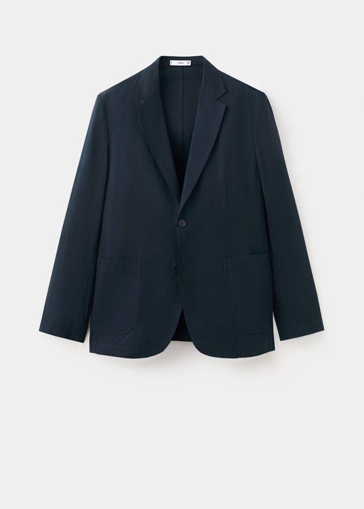 Slim-fit suit jacket made from a linen-lyocell blend — Navy