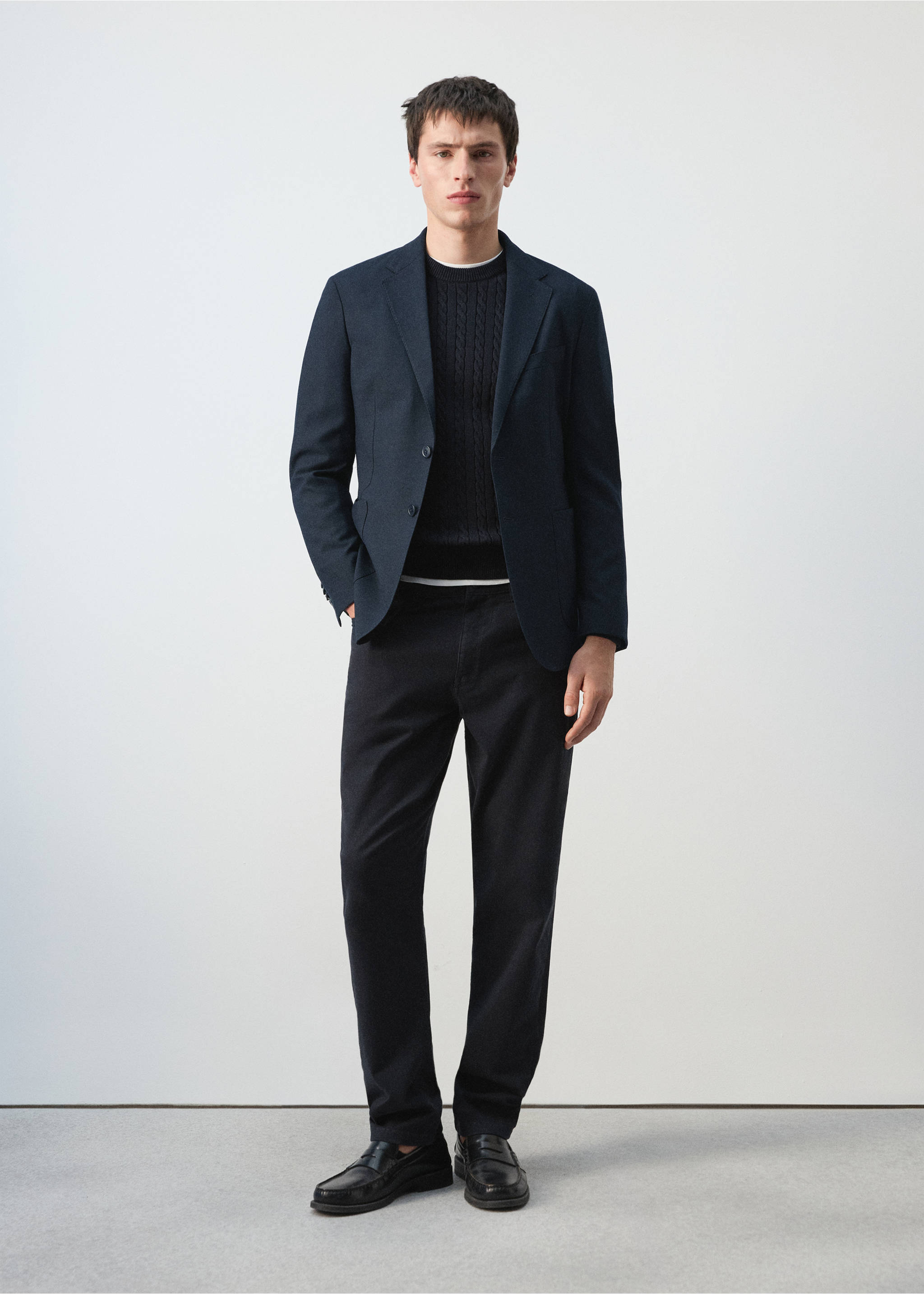 Slim-fit blazer met zakken - Overzichtstekening, Marineblauw. Ref: 27025946-00.