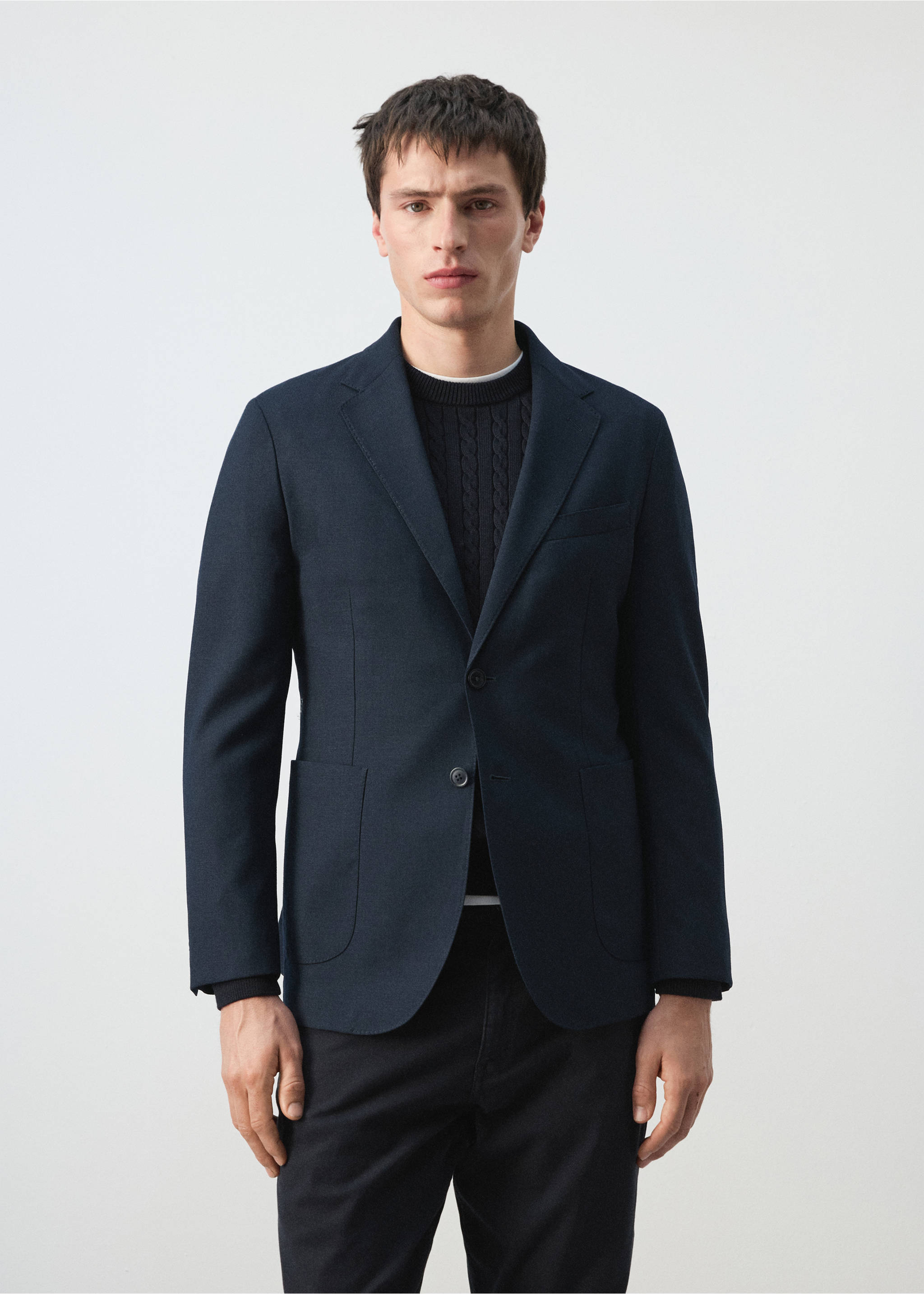 Slim-fit blazer met zakken - Middenvlak, Marineblauw. Ref: 27025946-00.