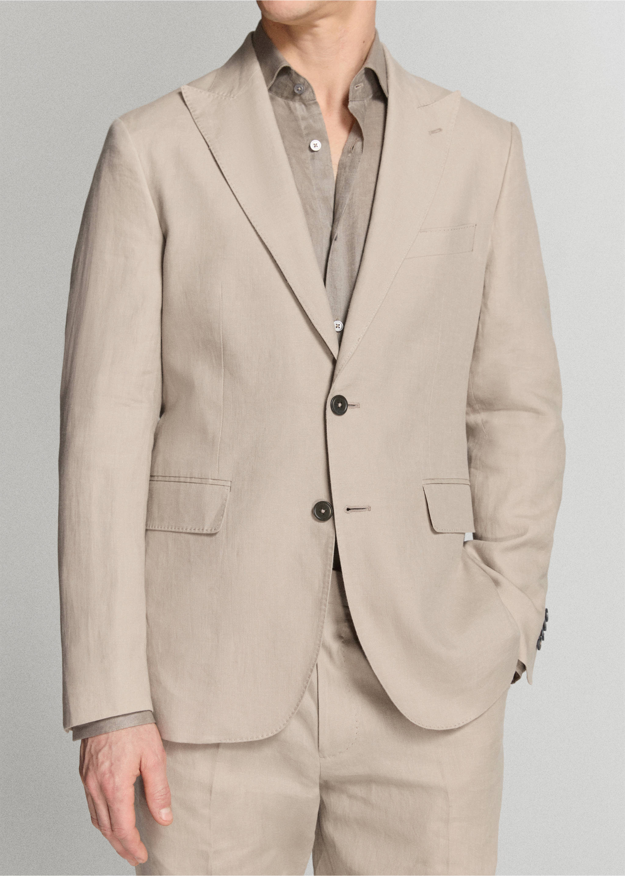 Americana traje Amalfi 100% lino slim fit - Detalle del artículo 3, Beige. Ref: 27025948-01.