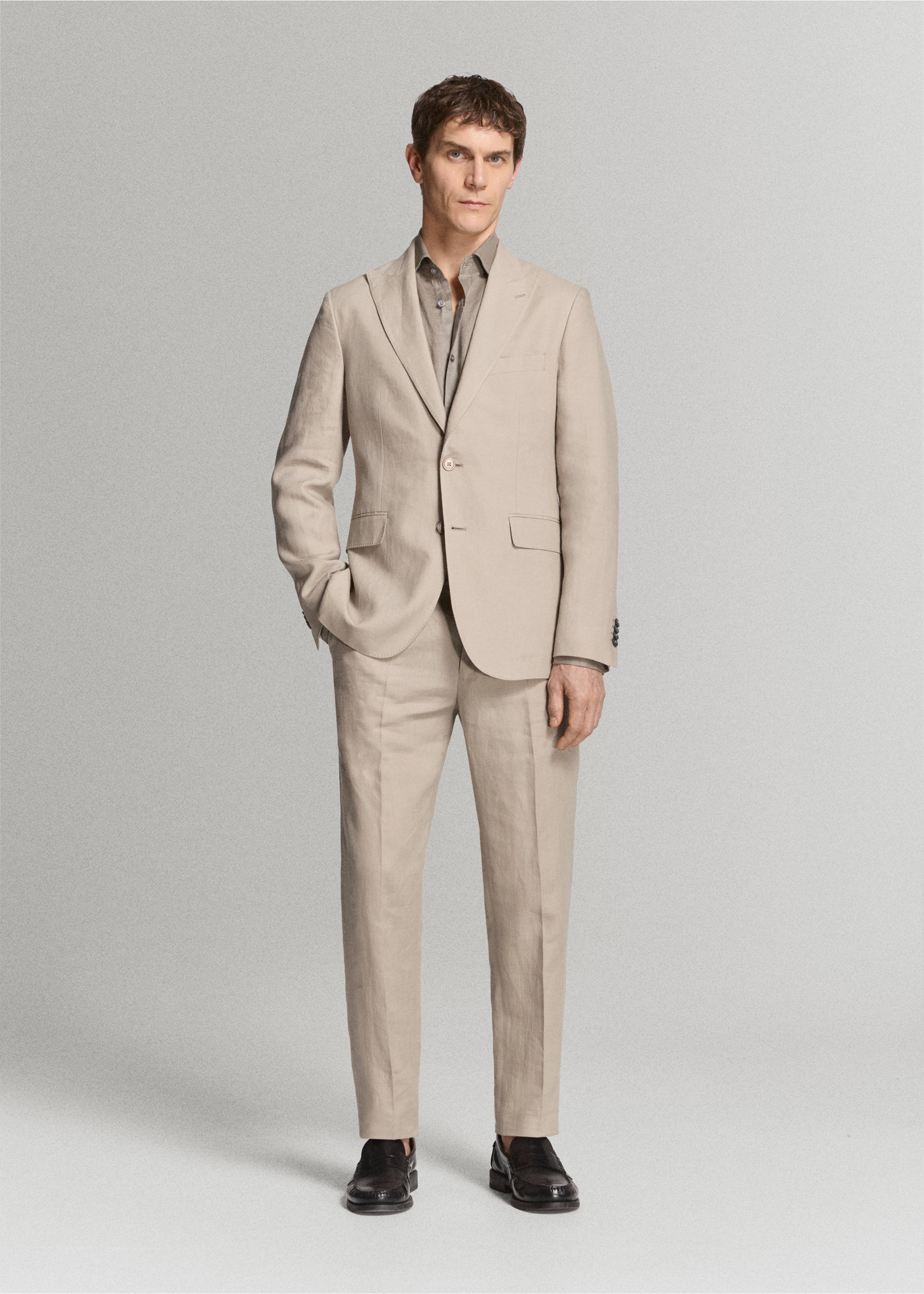 Костюмный пиджак Amalfi slim fit 100% лен - Общий план, Бежевый. Ref: 27075929-02.