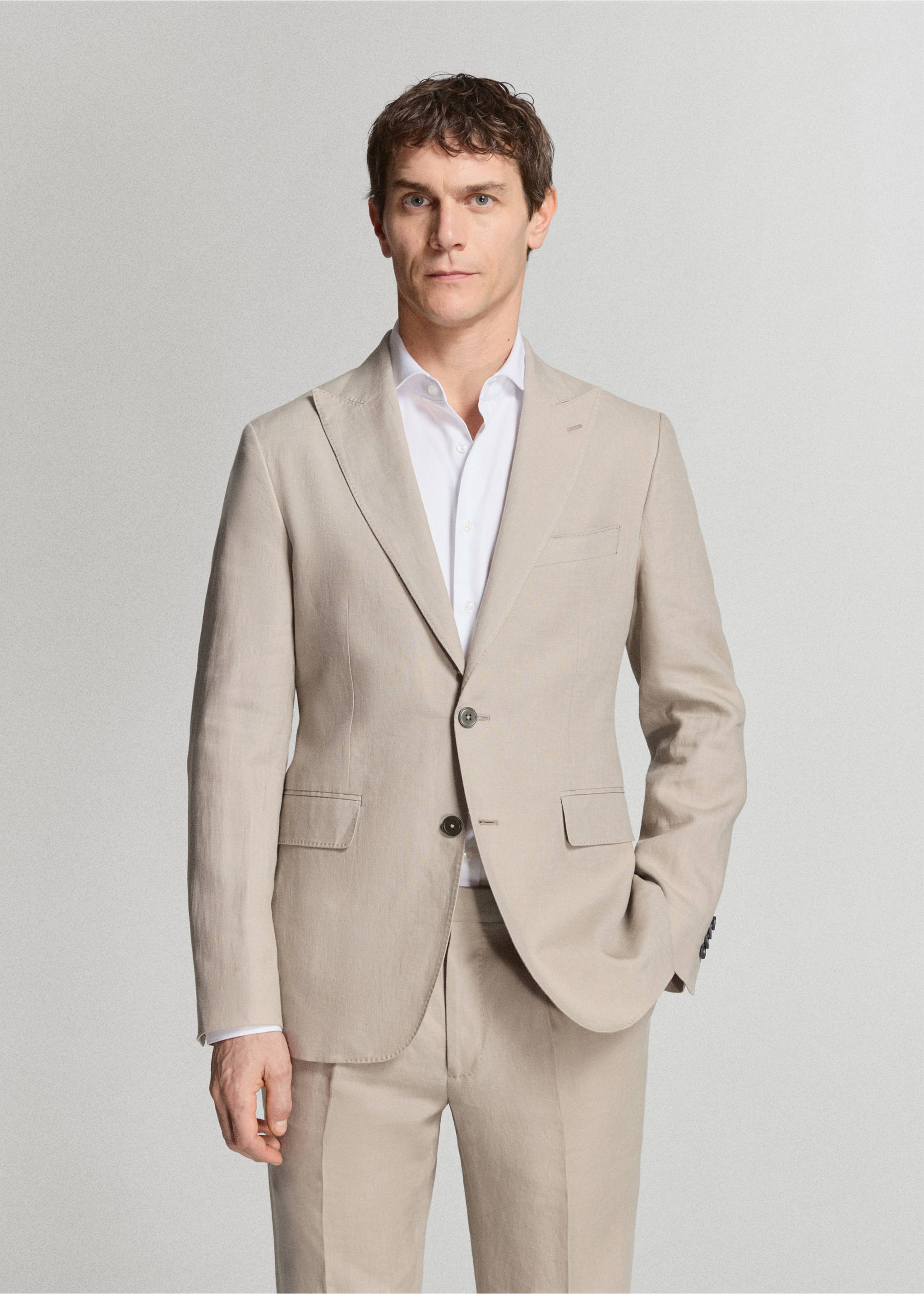 Americana traje Amalfi 100% lino slim fit - Plano medio, Beige. Ref: 27025948-03.