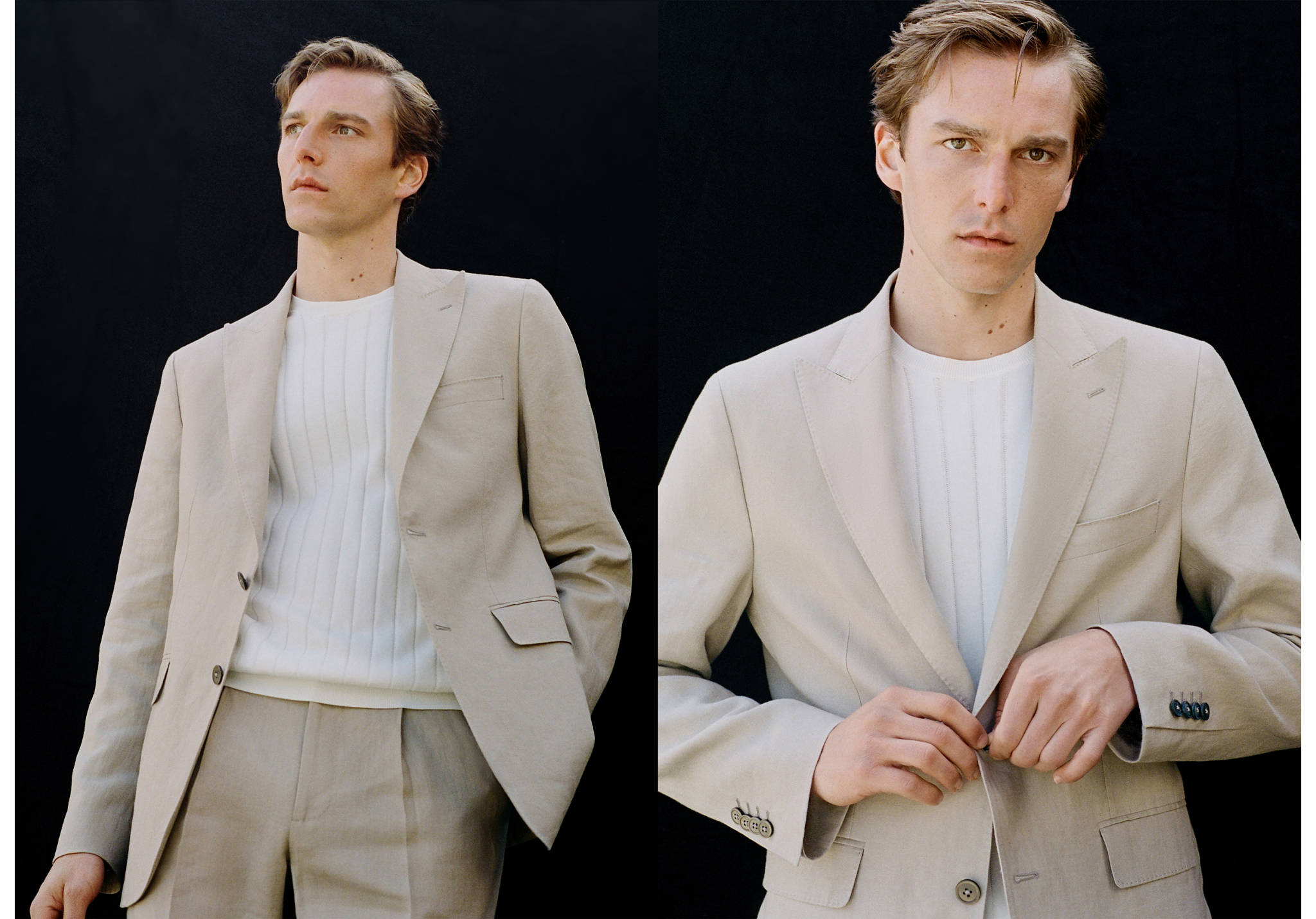 Amalfi 100% linen slim-fit suit jacket - Panoramic plane