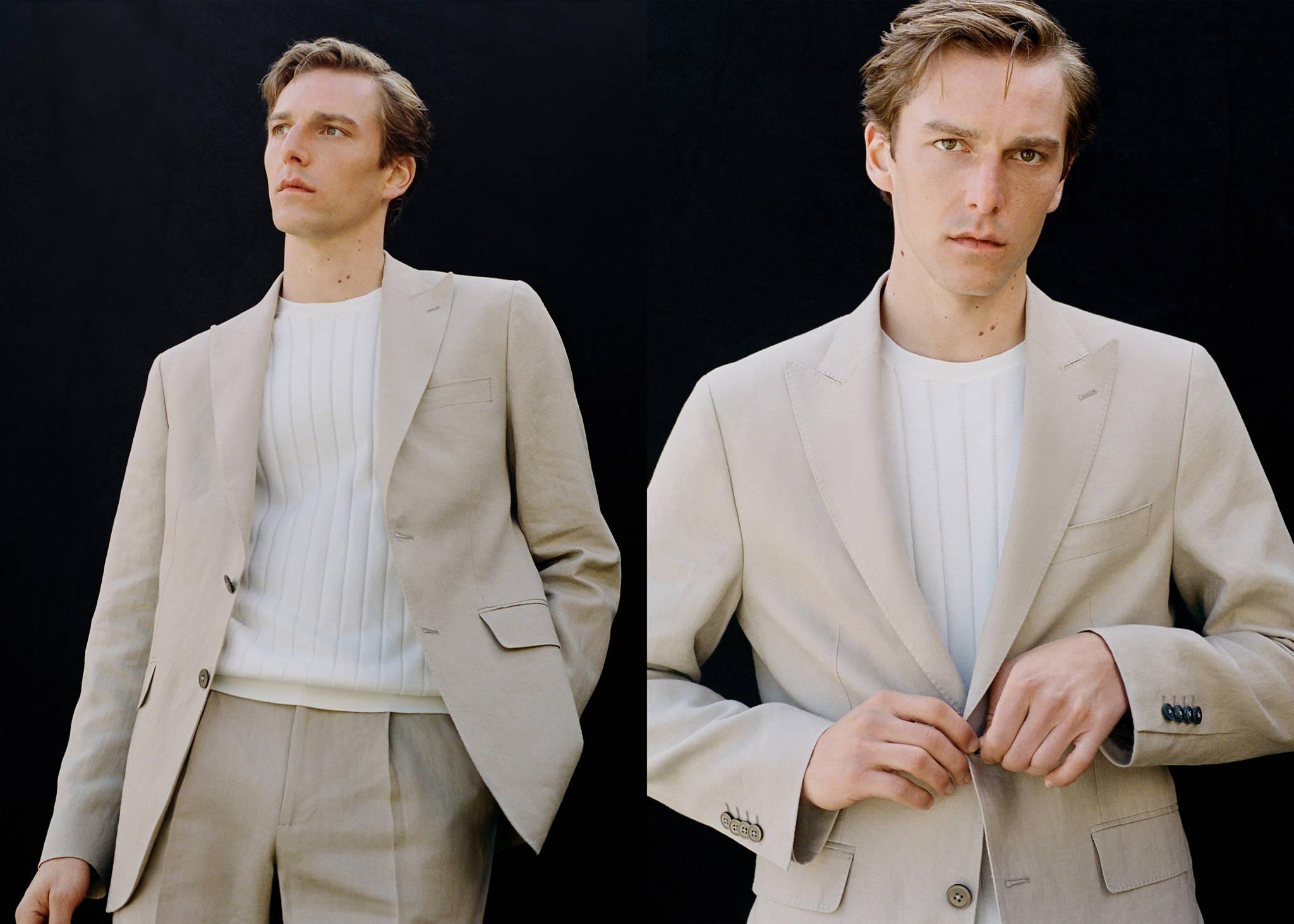 Amalfi 100% linen slim-fit suit jacket - Panoramic plane