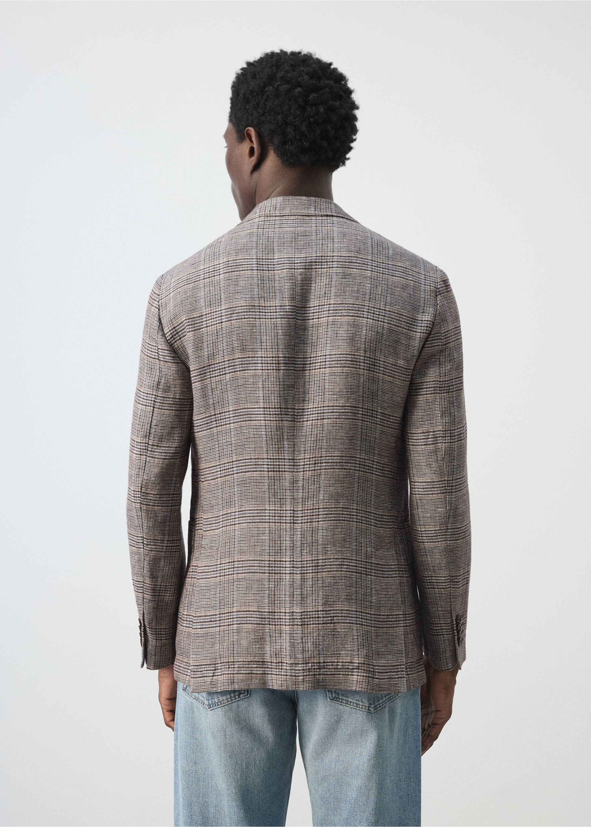 100% linen Prince of Wales check jacket - Reverse of the article, Brown. Ref: 27025949-00.