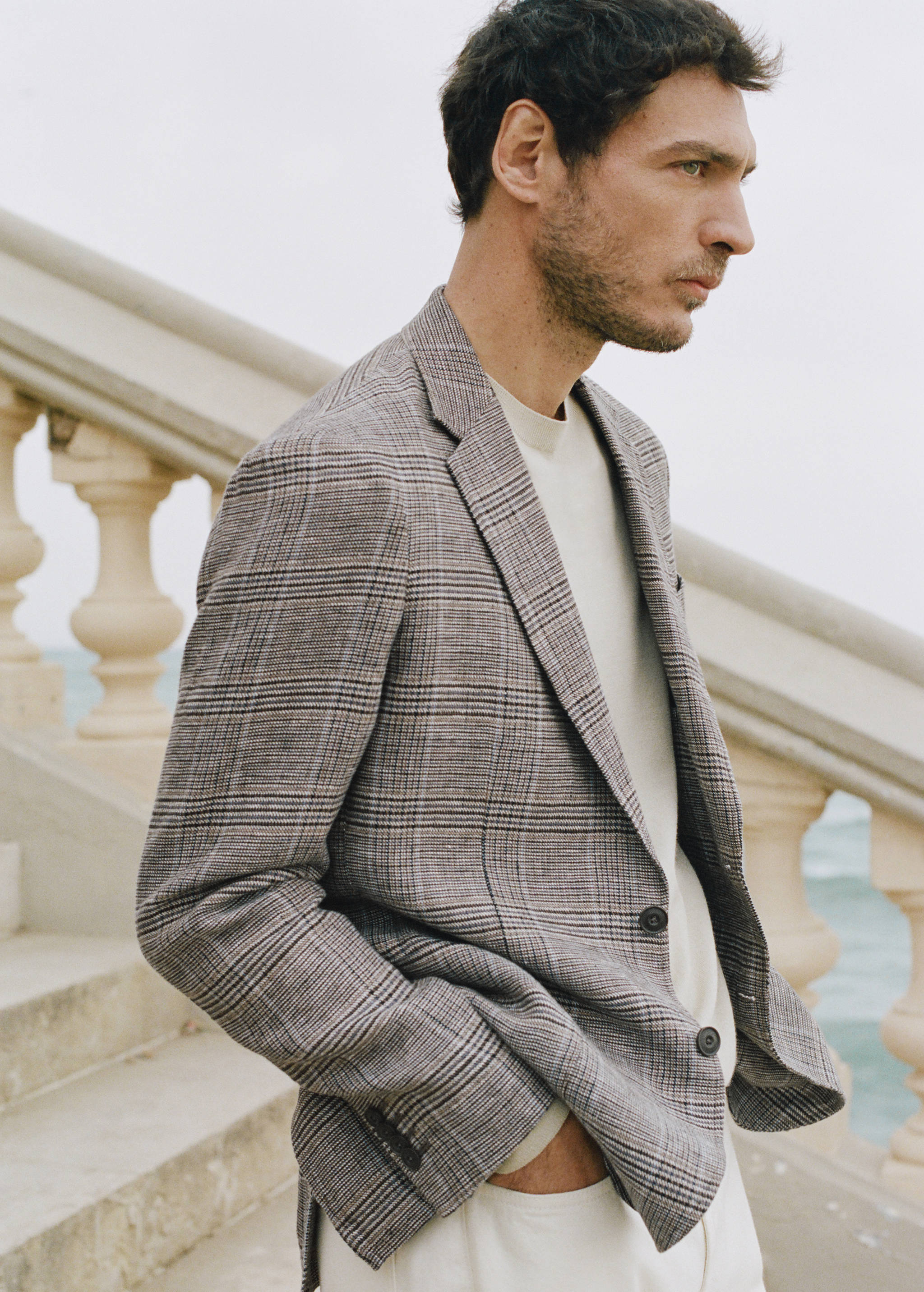 Blazer de 100% linho de xadrez príncipe de Gales - Pormenor do artigo 5