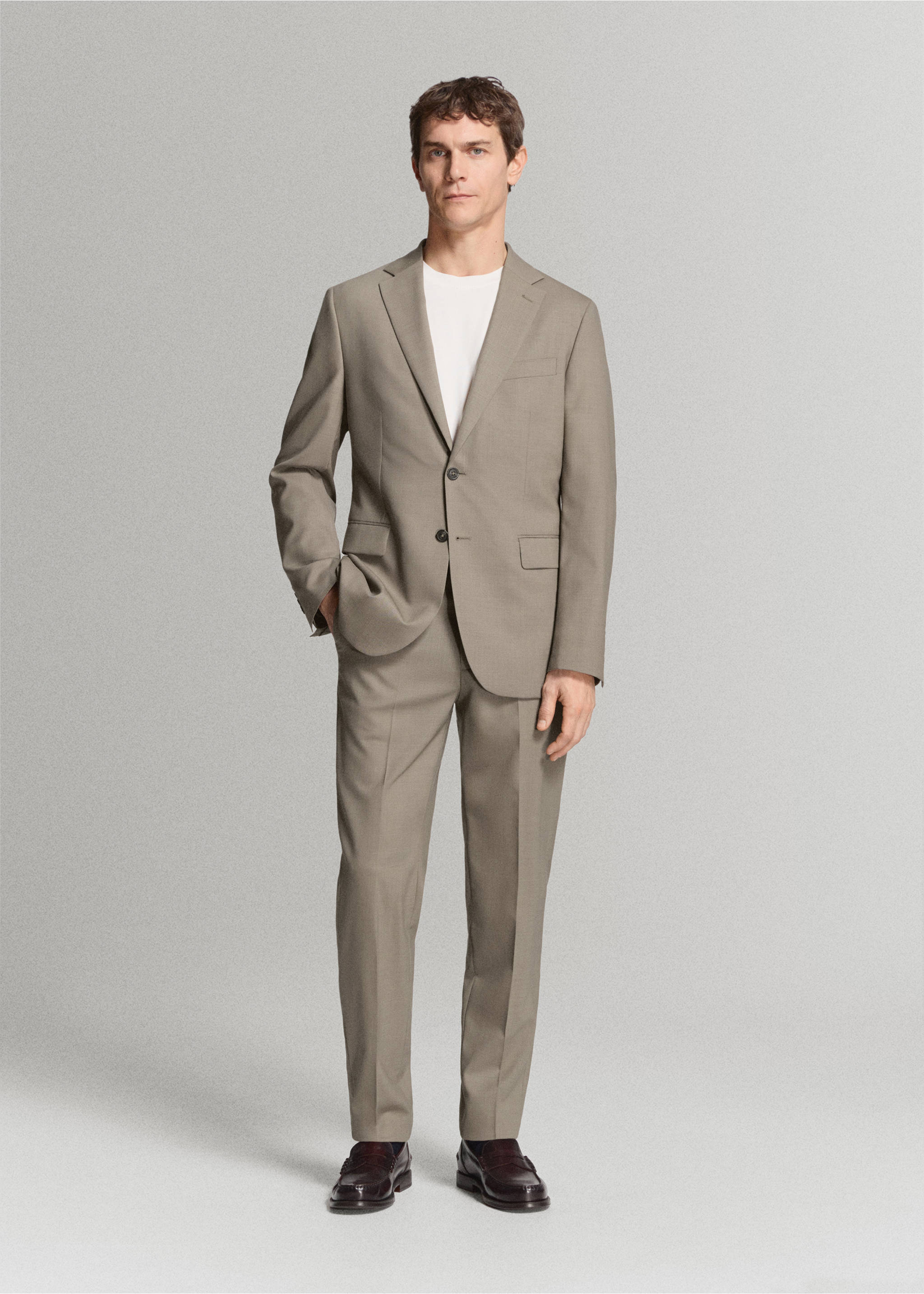 Turin 100% wool suit trousers - General plane, Medium Brown. Ref: 27025950-02.