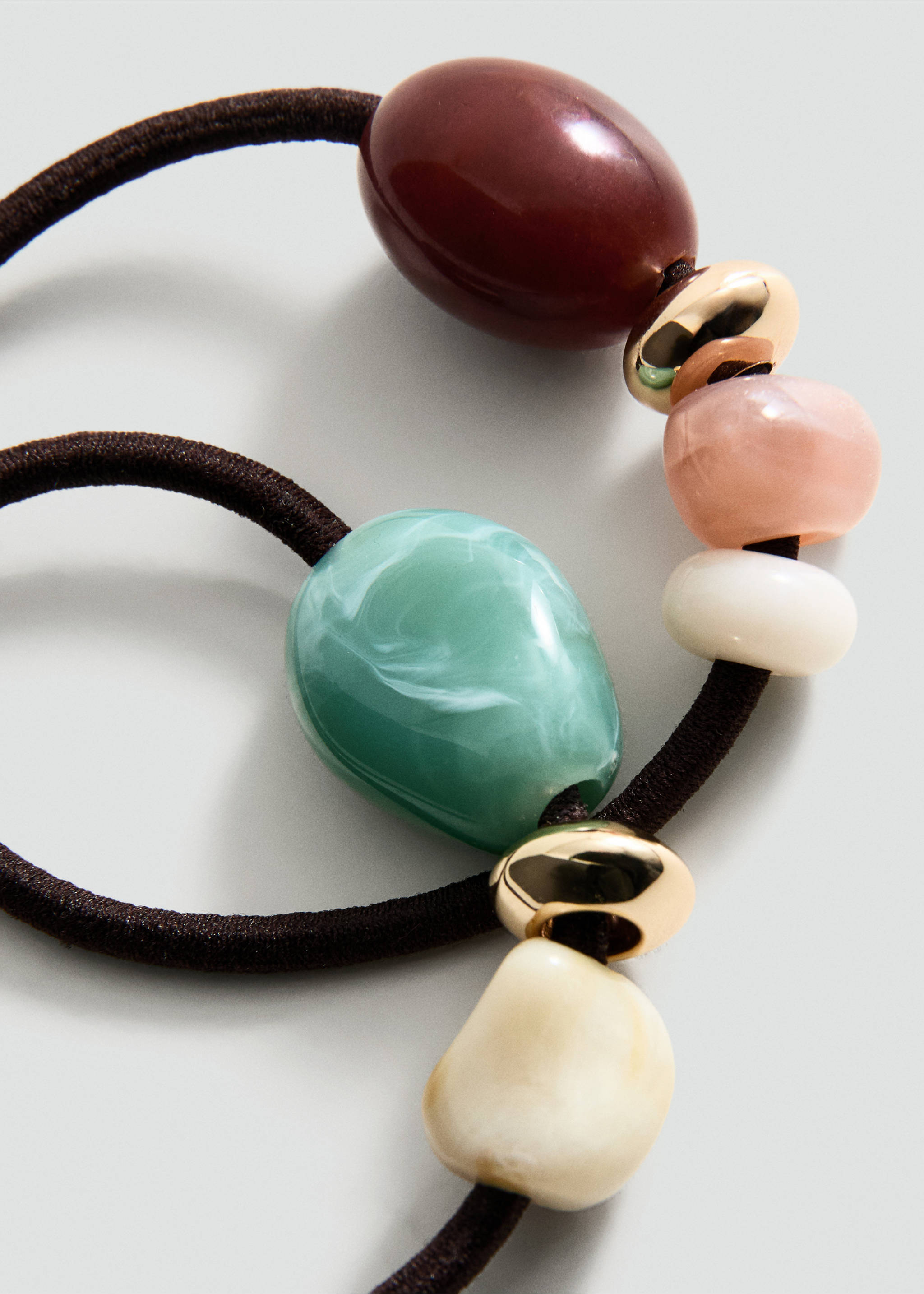 Pack of 2 beaded hair bobbles - Details of the article 1, Pastel Green. Ref: 27025956-00.