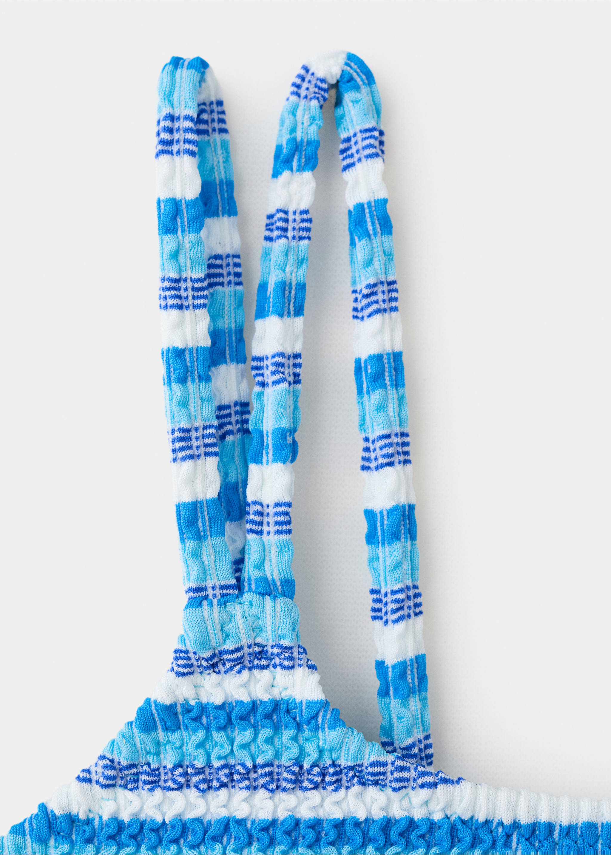 Striped textured bikini - Details of the article 8, Blue. Ref: 27025957-00.