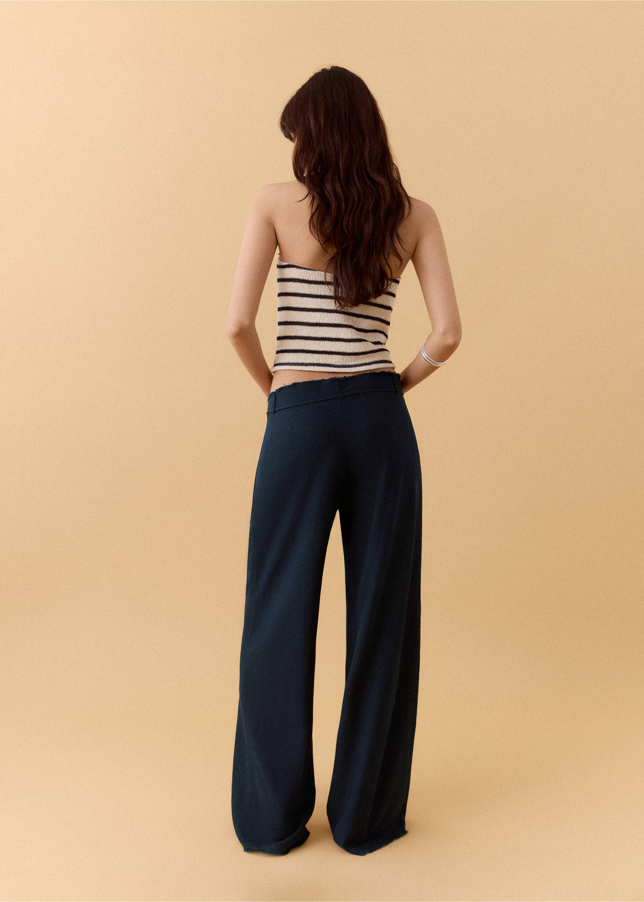 بنطلون كتان بخصر مهترئ - الجهة الخلفية للمنتج, أزرق غامق. Ref: 27025959-00.