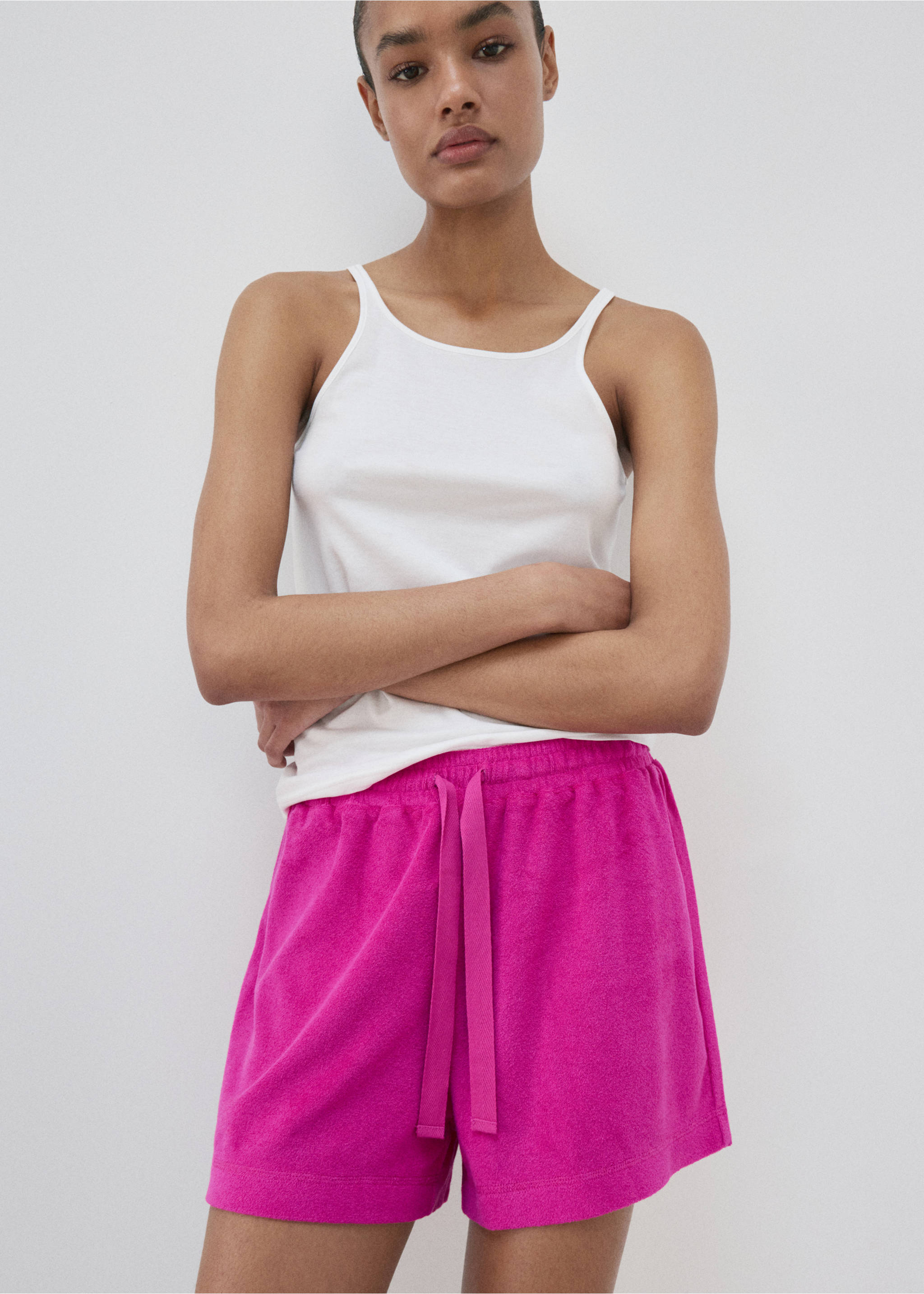 Terry cotton shorts - Details of the article 2, Fuchsia. Ref: 27025972-00.