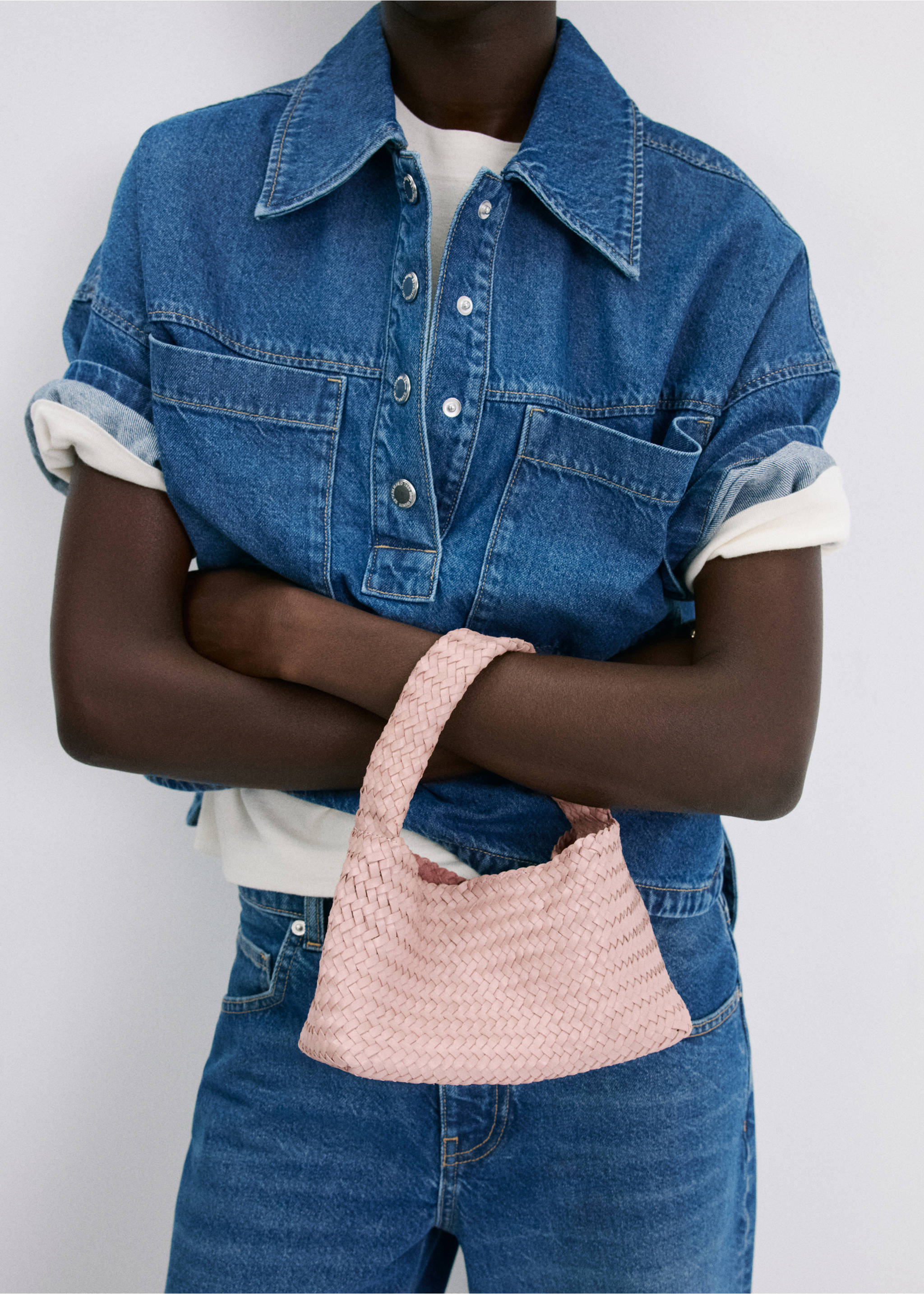 Braided leather handbag - General plane, Light Pink. Ref: 27025977-00.