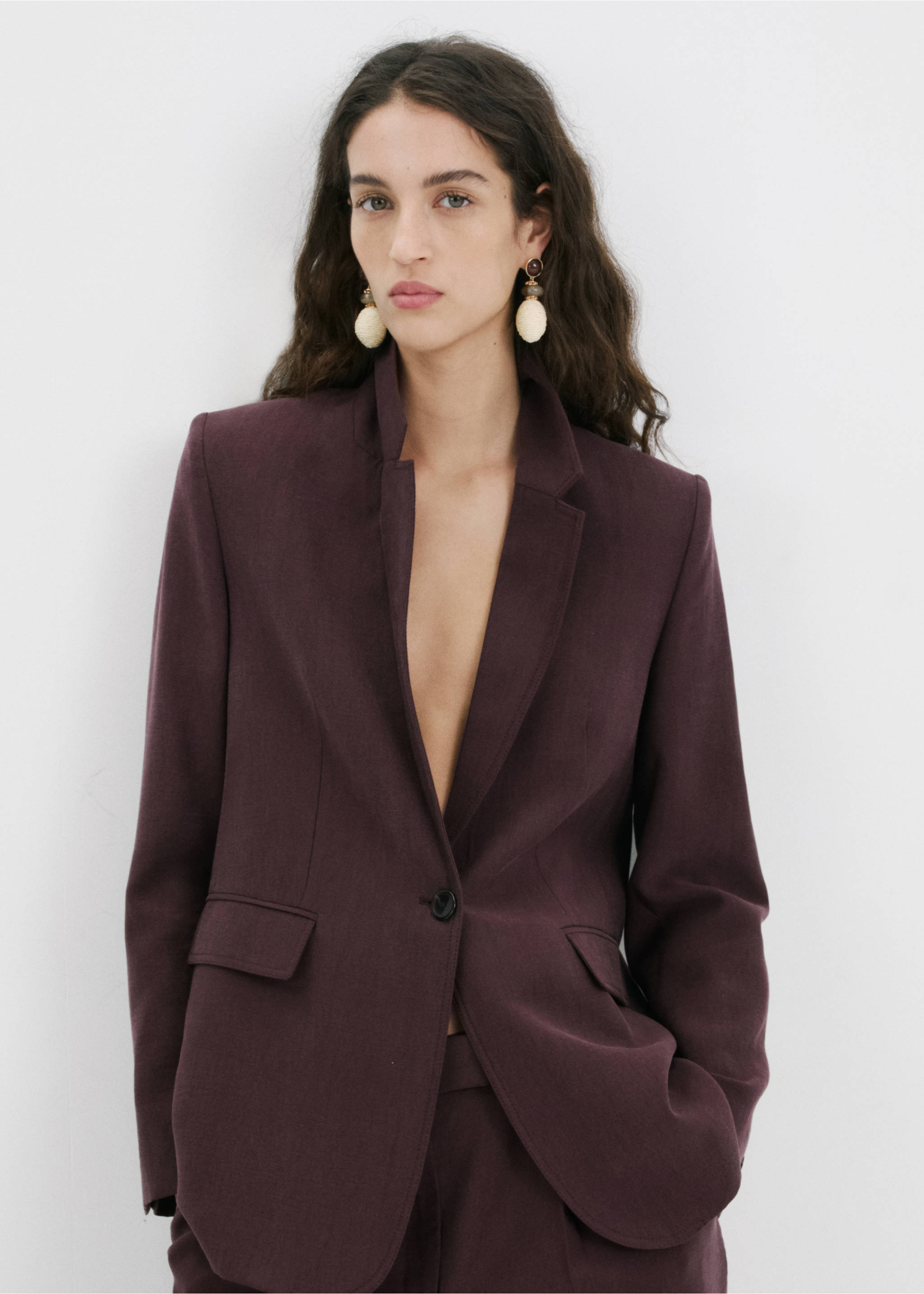 Boucles d’oreilles pendantes fibre naturelle - Détail de l'article 9, Beige. Ref: 27025983-00.