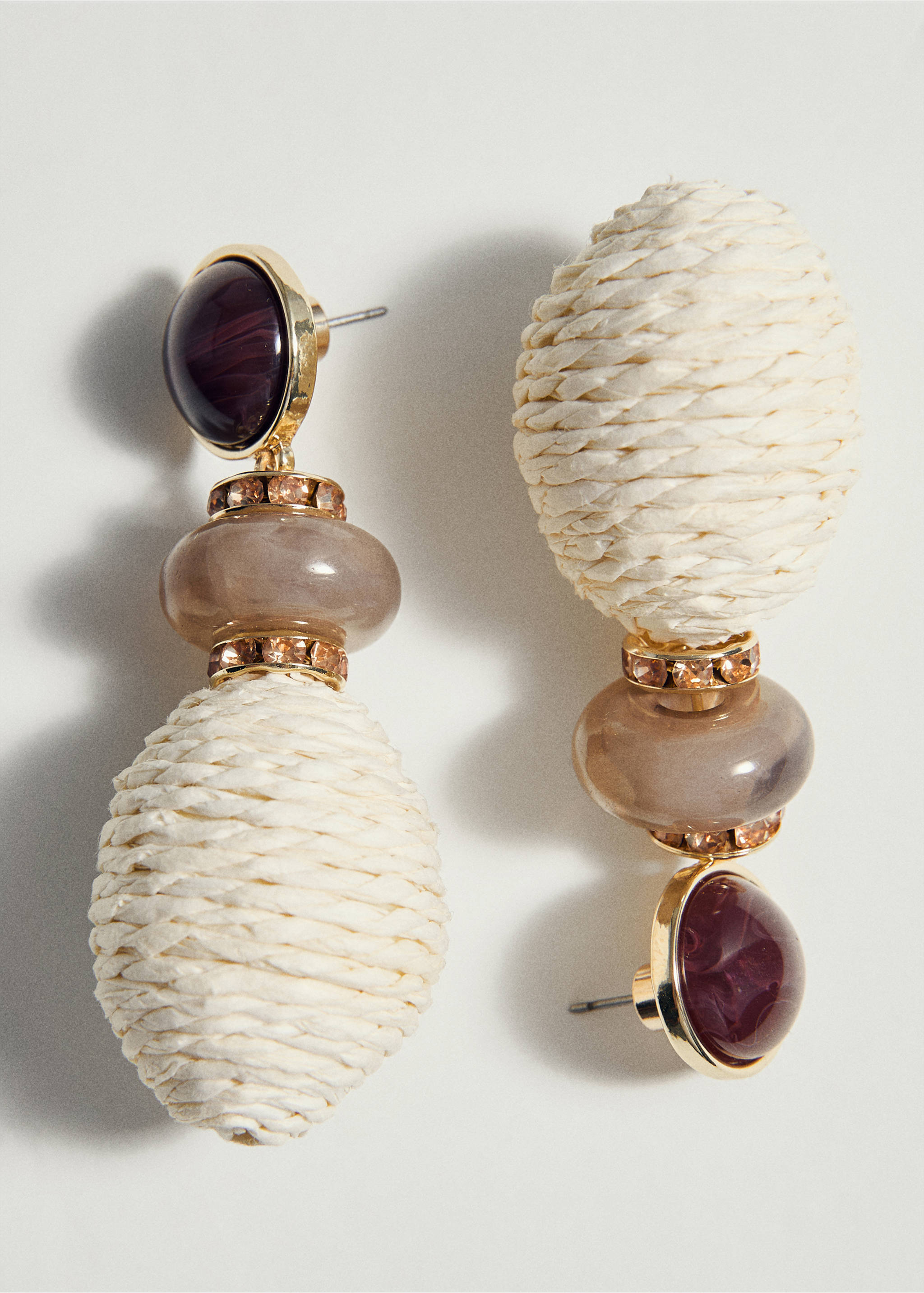 Boucles d’oreilles pendantes fibre naturelle - Détail de l'article 5, Beige. Ref: 27025983-00.