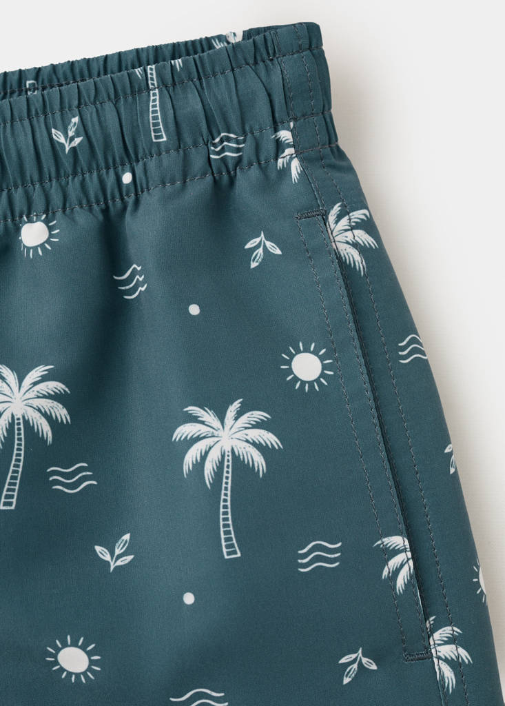 Palm trees print swimsuit trunks — Petrol Blue