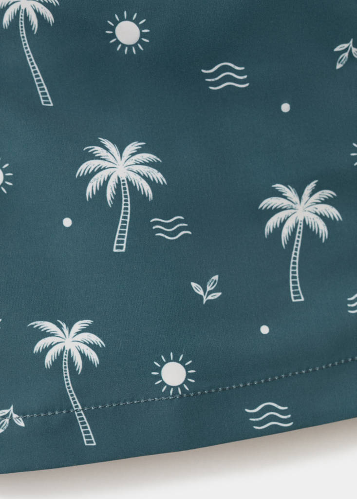 Palm trees print swimsuit trunks — Petrol Blue