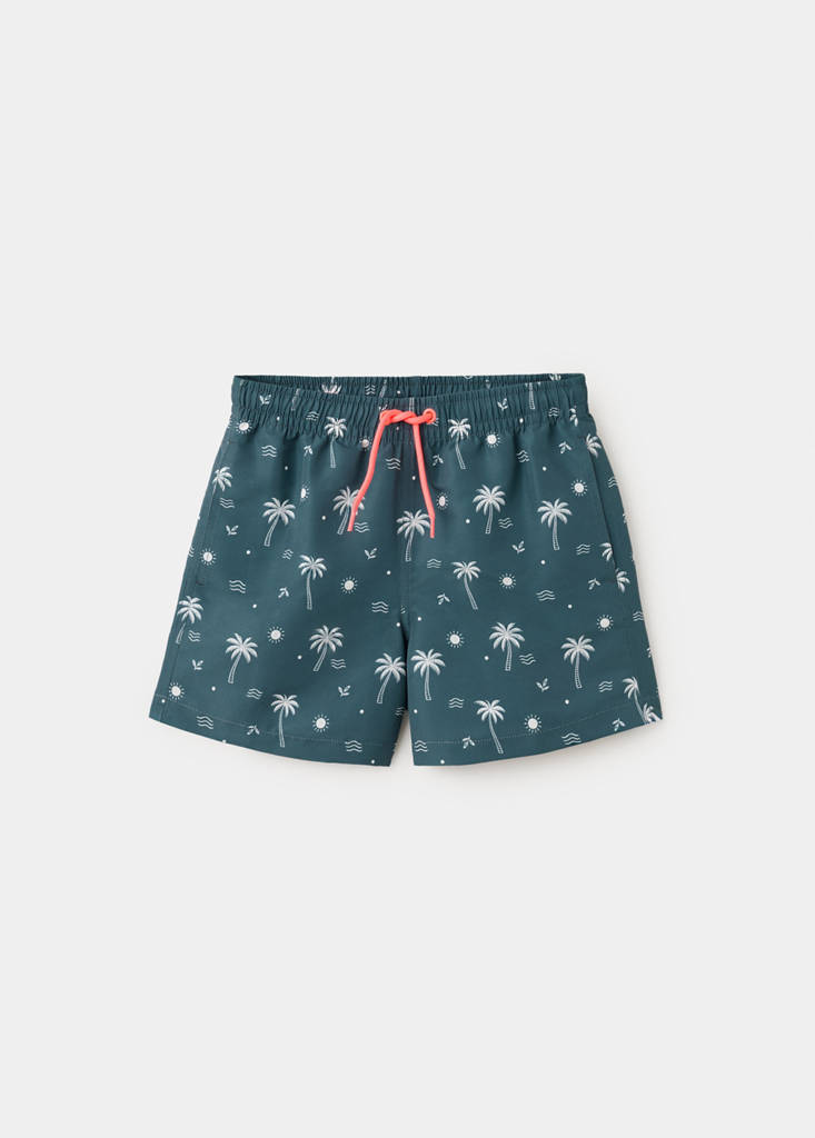 Palm trees print swimsuit trunks — Petrol Blue